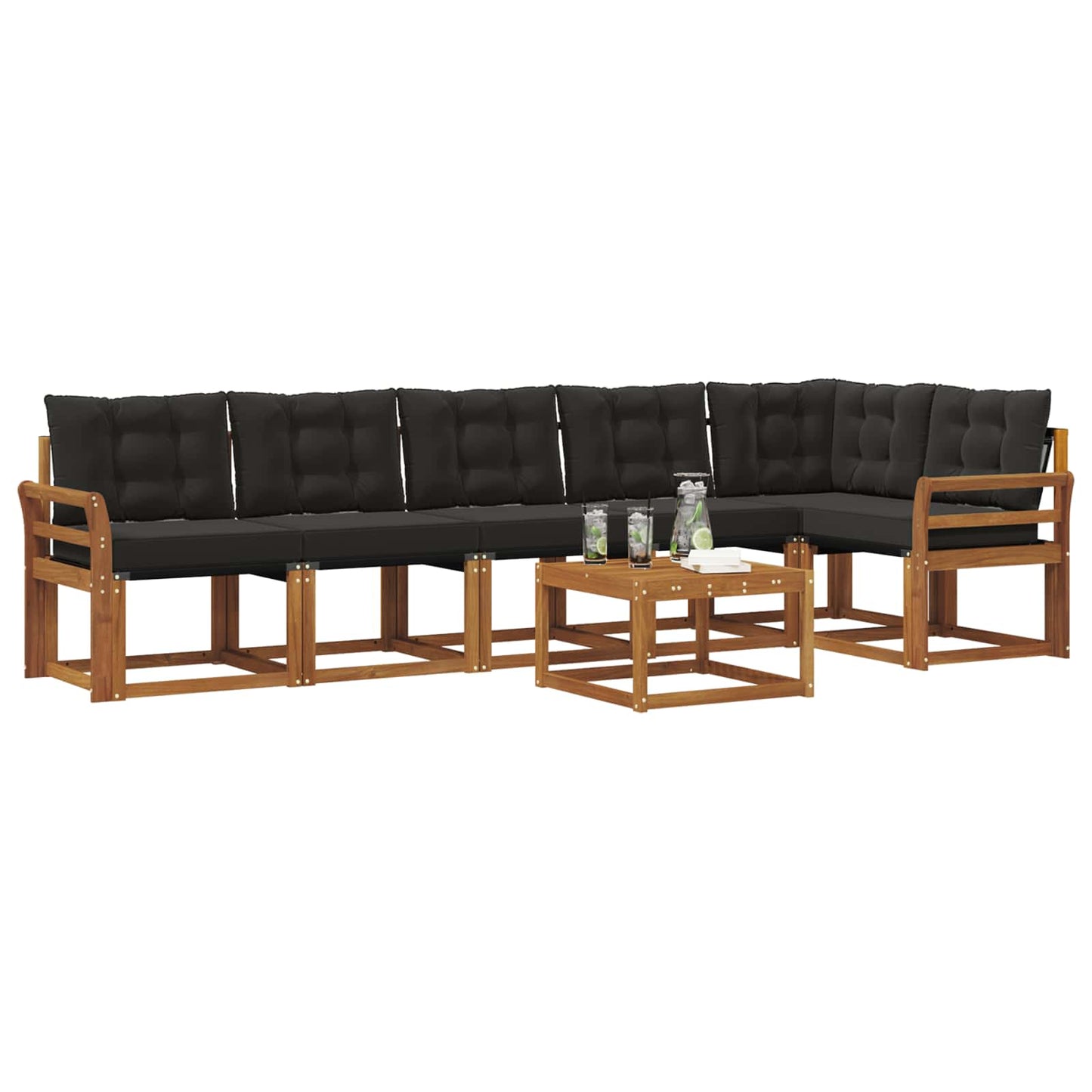 vidaXL Σειρά Καναπέ Εξωτερικού με μαξιλάρι 7 pcs Φυσικό και Μαύρο