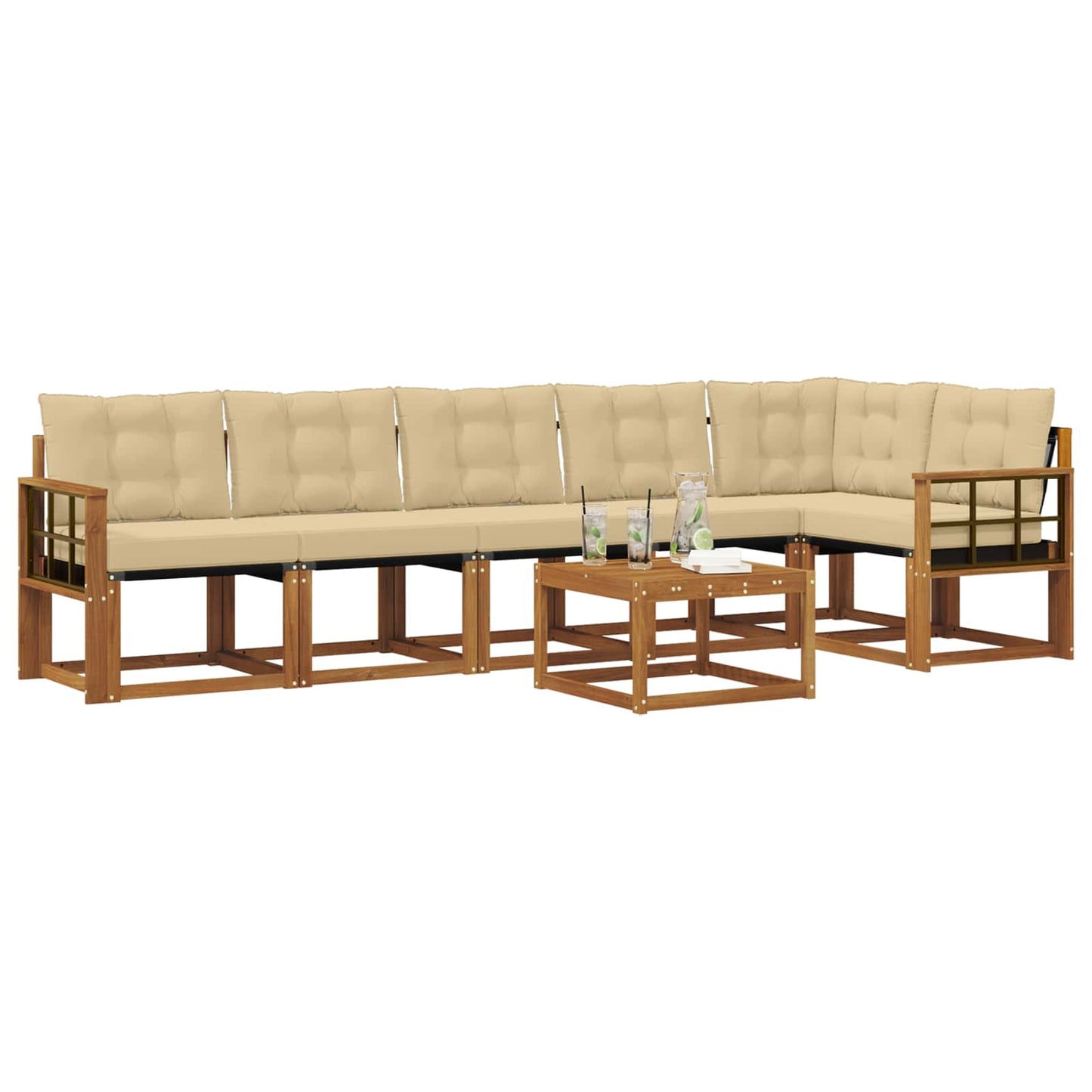 vidaXL Σειρά Καναπέ Εξωτερικού με μαξιλάρι 7 pcs Φυσικό και Μπεζ