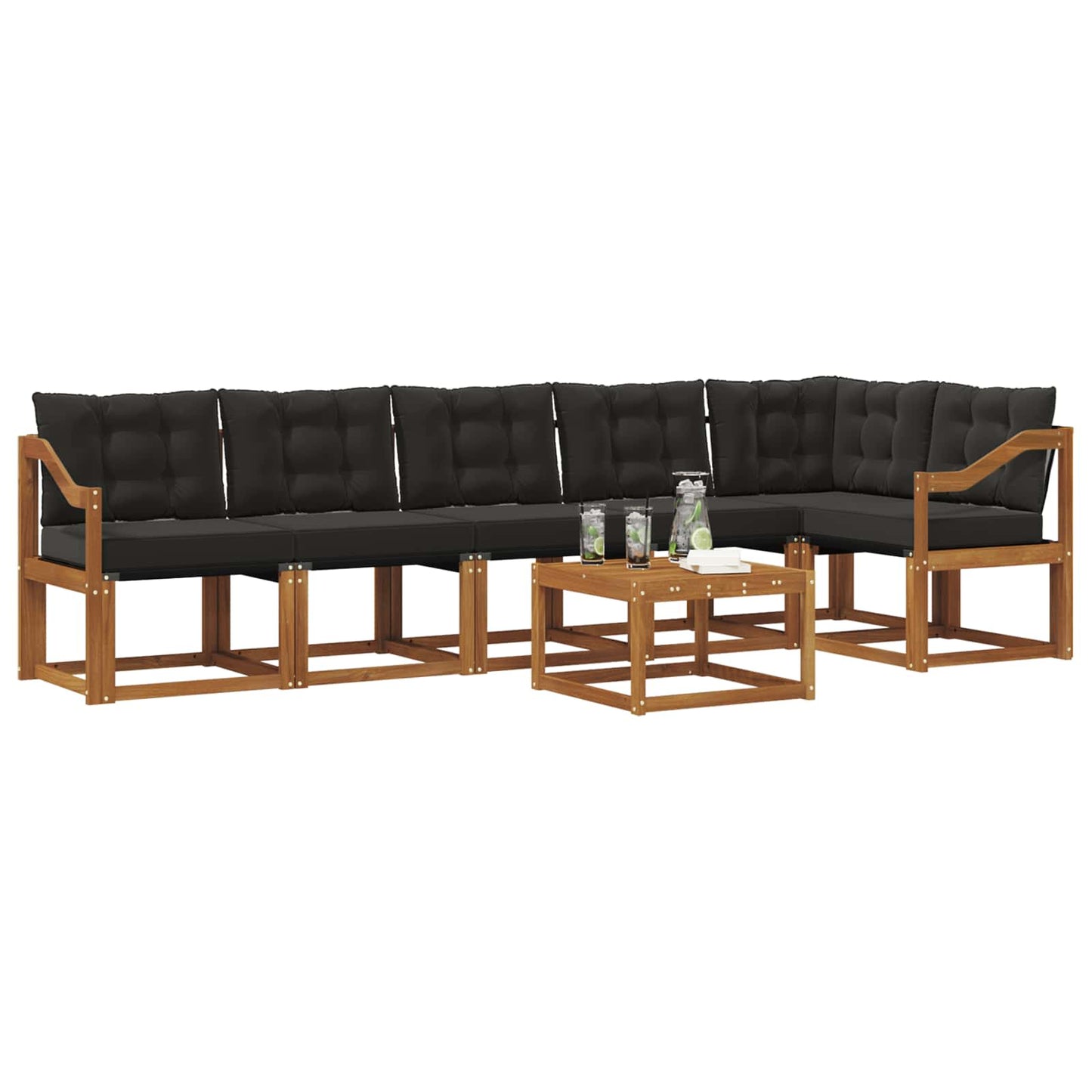 vidaXL Σειρά Καναπέ Εξωτερικού με μαξιλάρι 7 pcs Φυσικό και Μαύρο