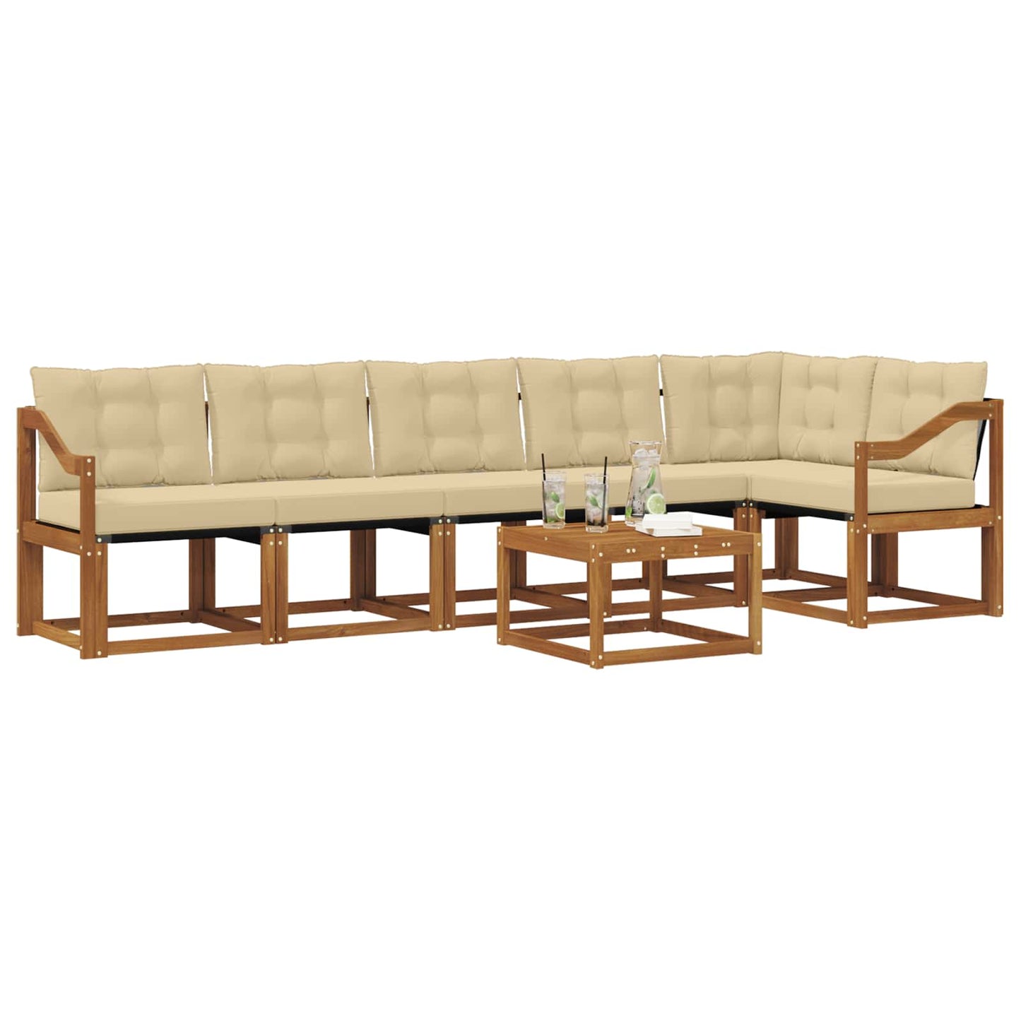 vidaXL Σειρά Καναπέ Εξωτερικού με μαξιλάρι 7 pcs Φυσικό και Μπεζ