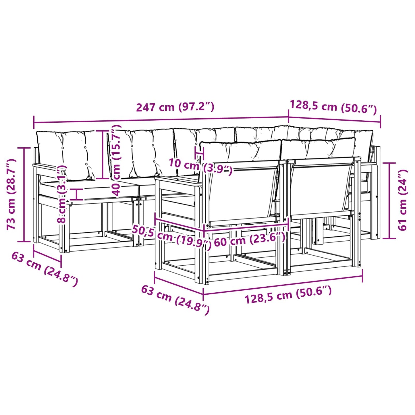 vidaXL Σειρά Καναπέ Εξωτερικού με μαξιλάρι 7 pcs Φυσικό και Μπεζ