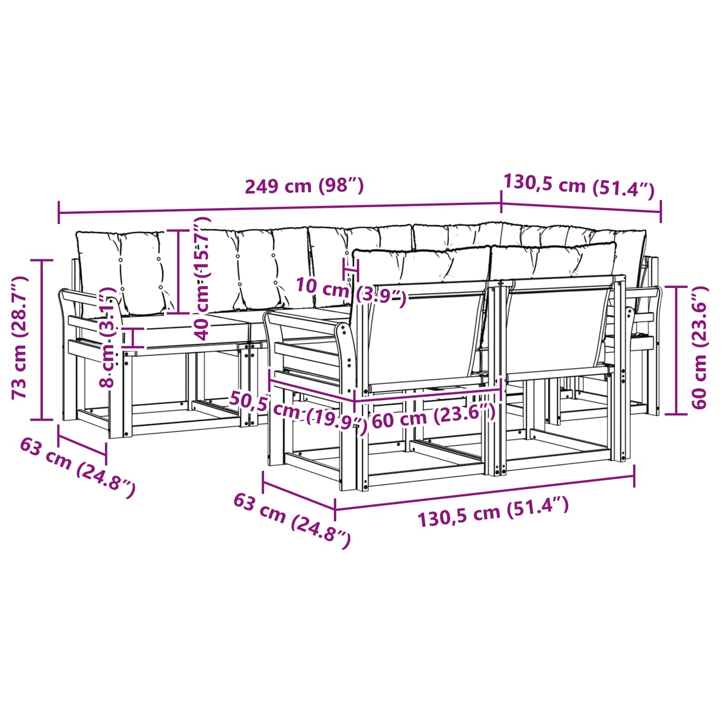 vidaXL Σειρά Καναπέ Εξωτερικού με μαξιλάρι 7 pcs Φυσικό και Κρέμα