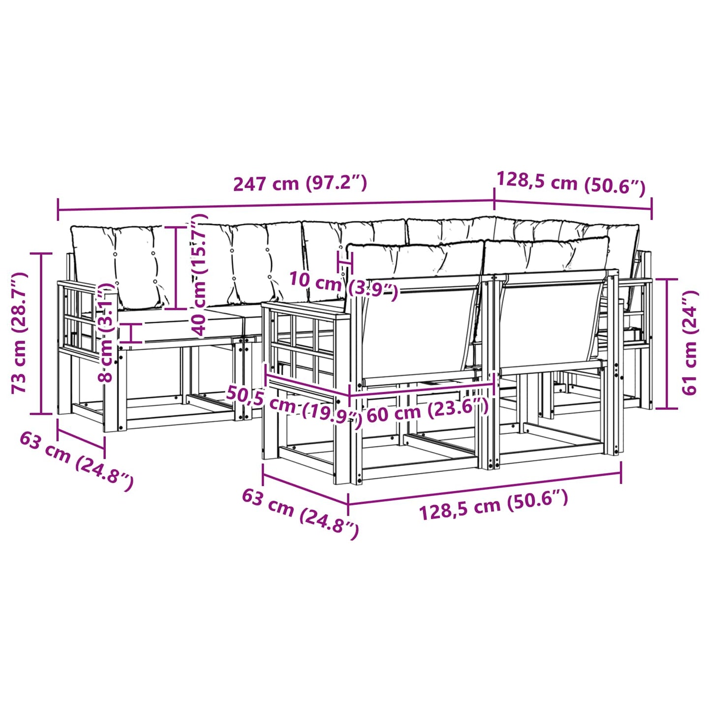 vidaXL Σειρά Καναπέ Εξωτερικού με μαξιλάρι 7 pcs Φυσικό και Μαύρο