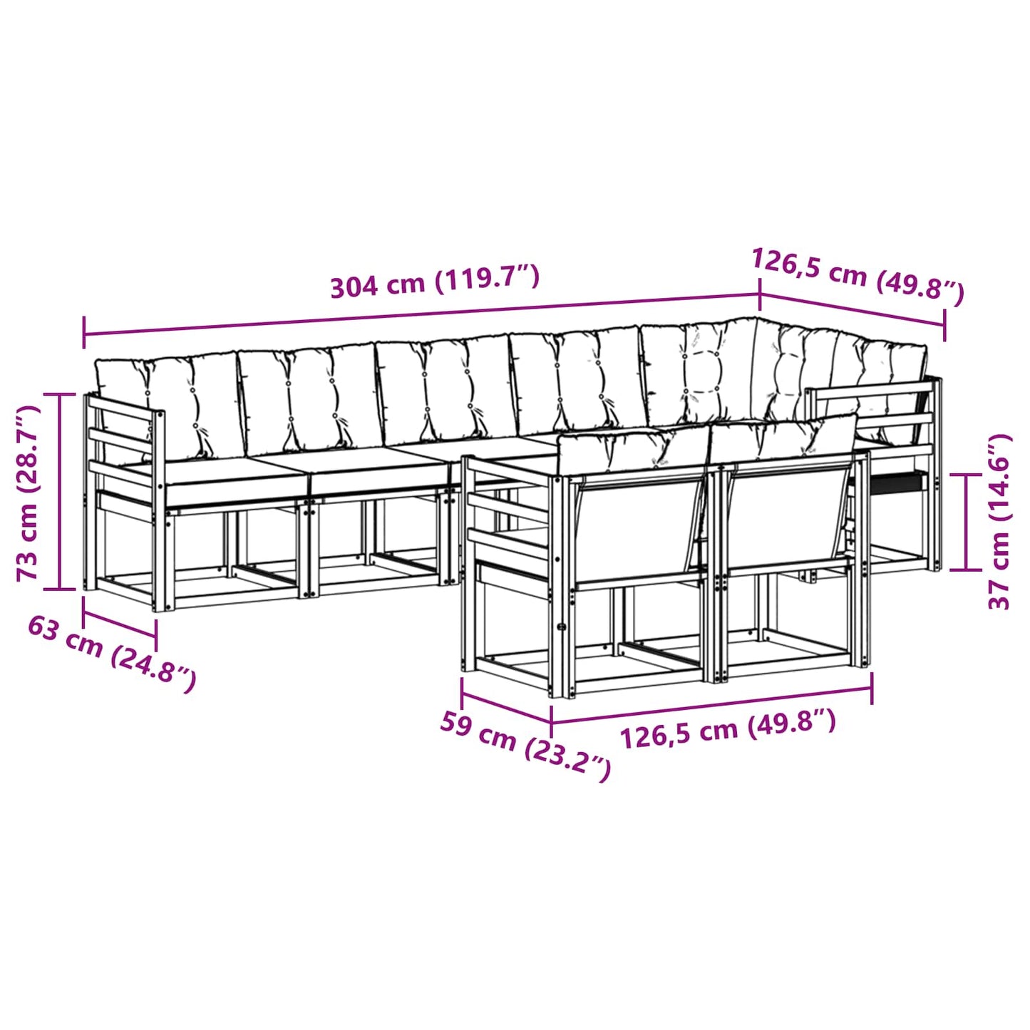 vidaXL Σειρά Καναπέ Εξωτερικού με μαξιλάρι 8 pcs Φυσικό και Κρέμα