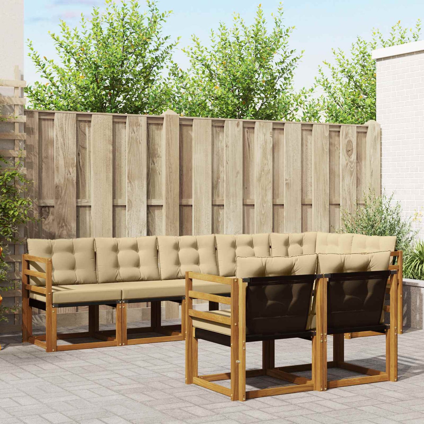 vidaXL Σειρά Καναπέ Εξωτερικού με μαξιλάρι 8 pcs Φυσικό και Μπεζ