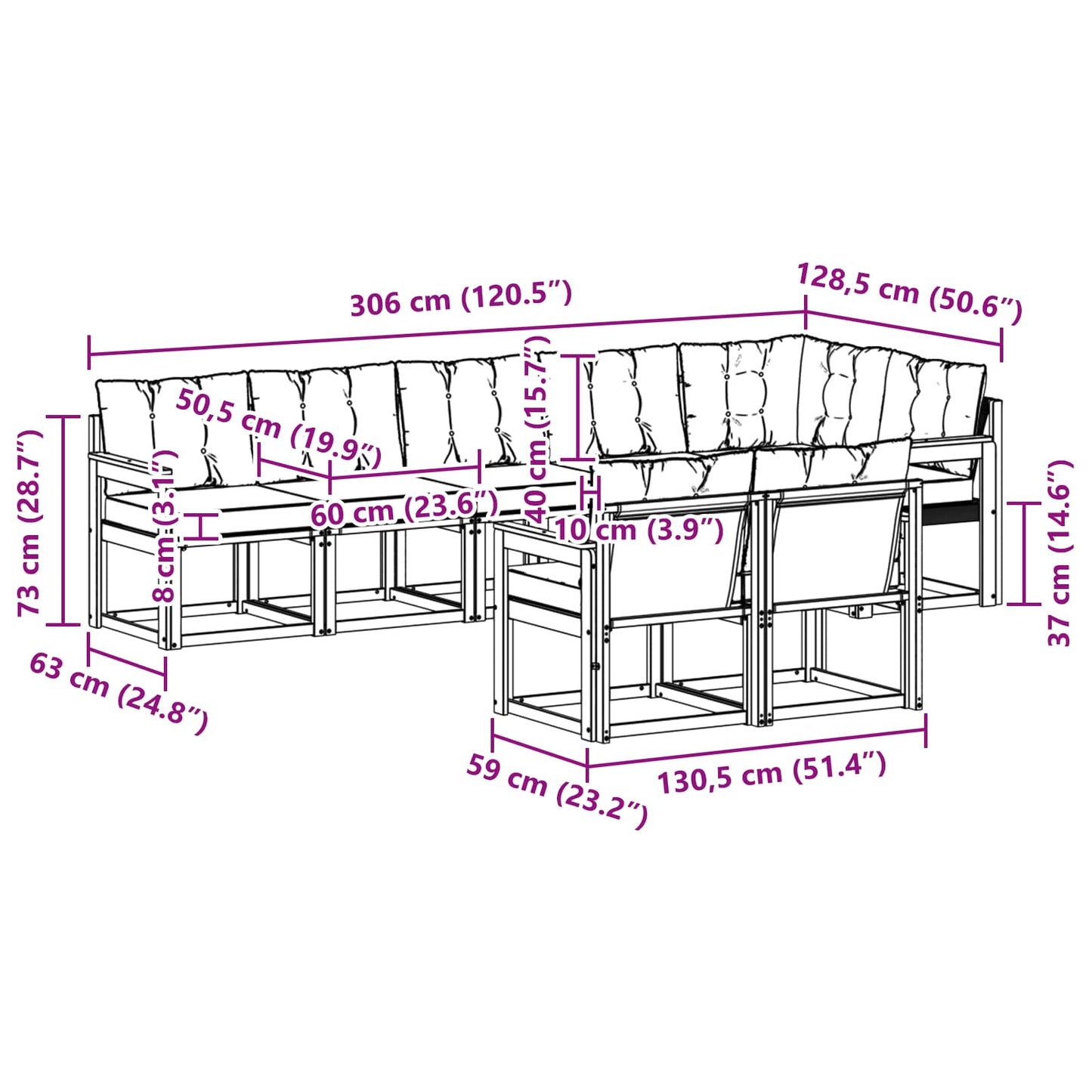 vidaXL Σειρά Καναπέ Εξωτερικού με μαξιλάρι 8 pcs Φυσικό και Μαύρο