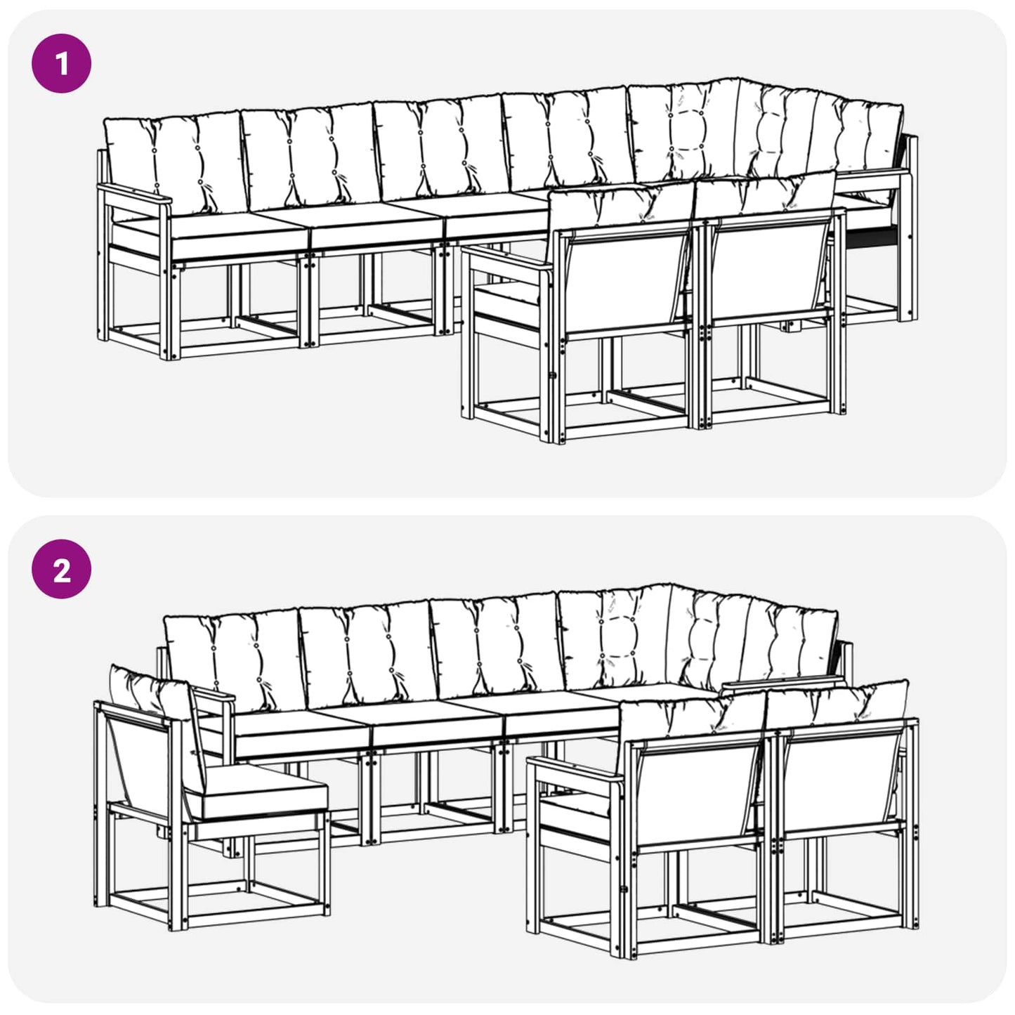 vidaXL Σειρά Καναπέ Εξωτερικού με μαξιλάρι 8 pcs Φυσικό και Μαύρο
