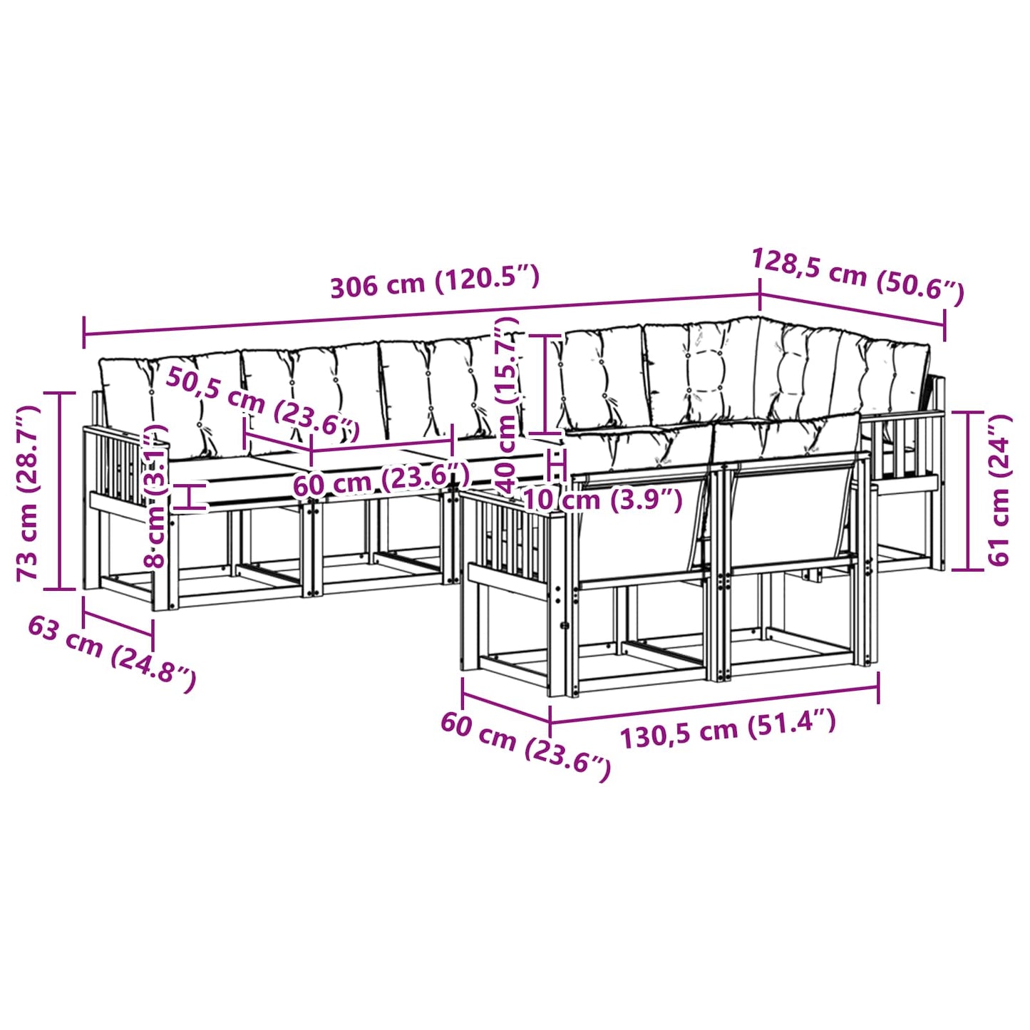 vidaXL Σειρά Καναπέ Εξωτερικού 8 pcs Φυσικό και Ανοιχτό Γκρι