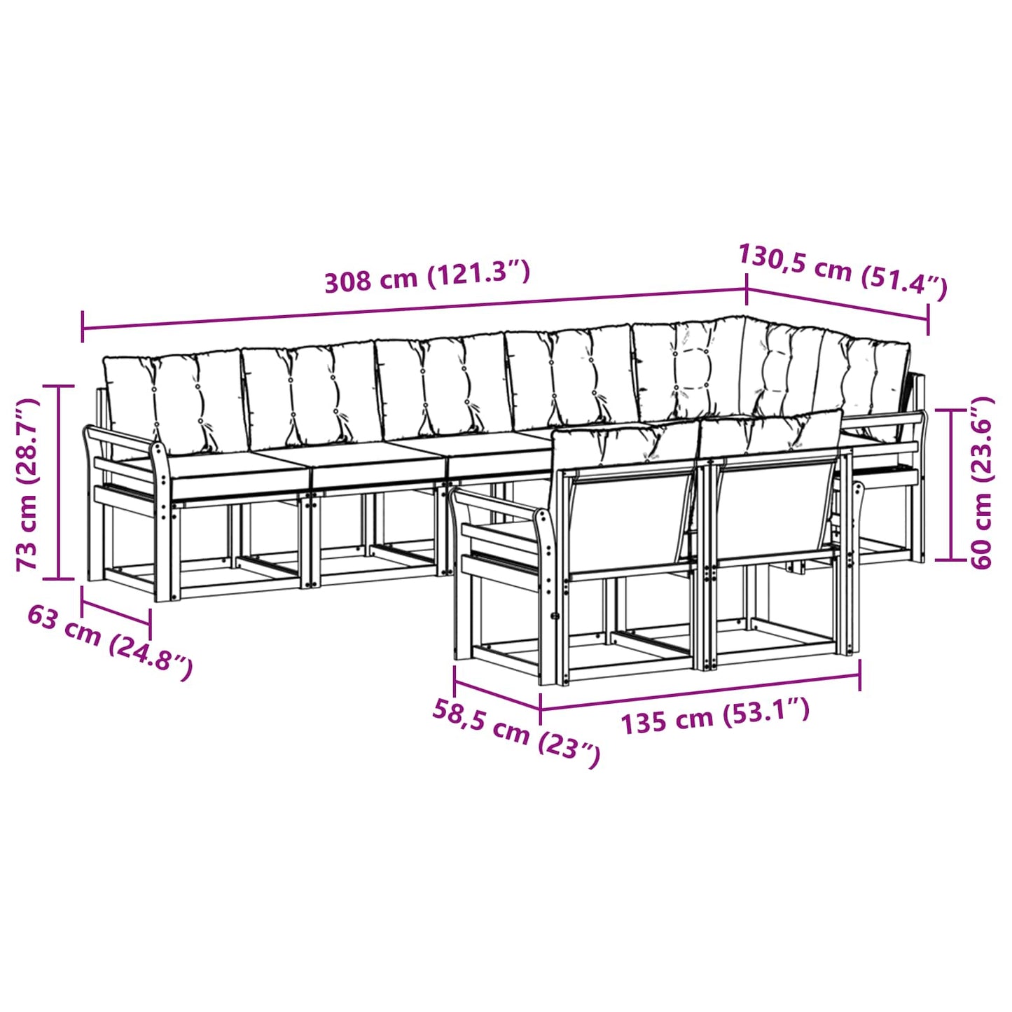 vidaXL Σειρά Καναπέ Εξωτερικού με μαξιλάρι 8 pcs Φυσικό και Κρέμα
