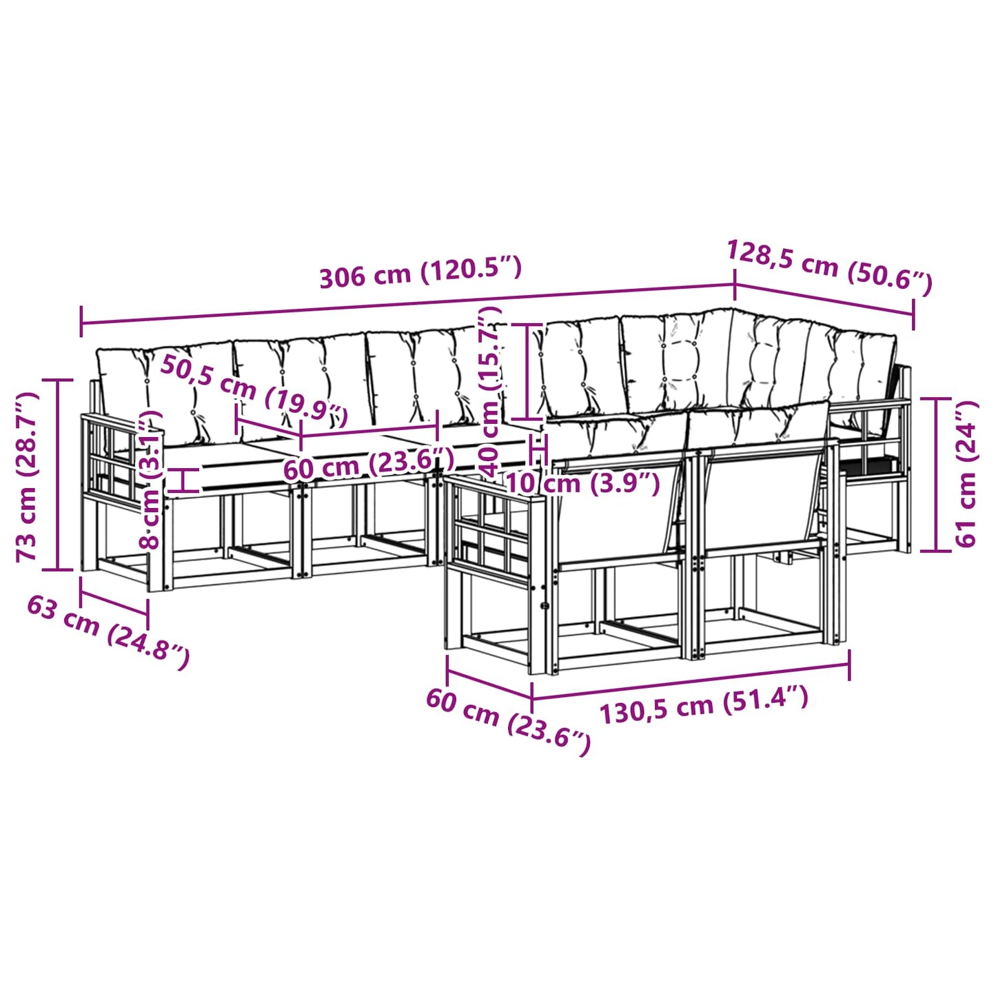vidaXL Σειρά Καναπέ Εξωτερικού με μαξιλάρι 8 pcs Φυσικό και Μαύρο
