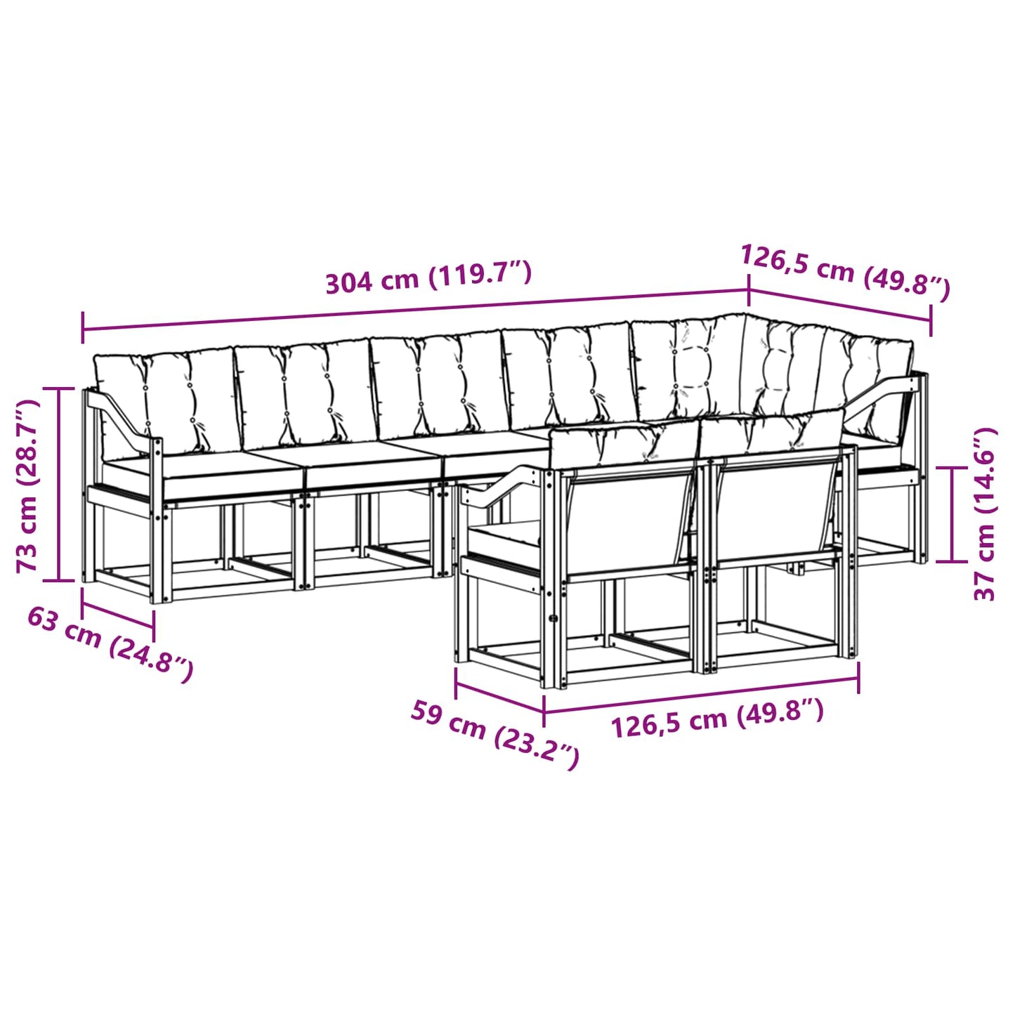 vidaXL Σειρά Καναπέ Εξωτερικού 8 pcs Φυσικό και Ανοιχτό Γκρι
