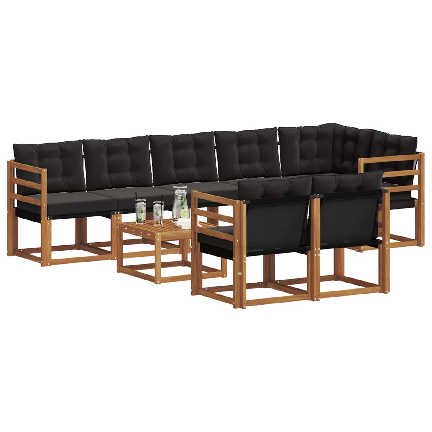 vidaXL Σειρά Καναπέ Εξωτερικού με μαξιλάρι 9 pcs Φυσικό και Μαύρο