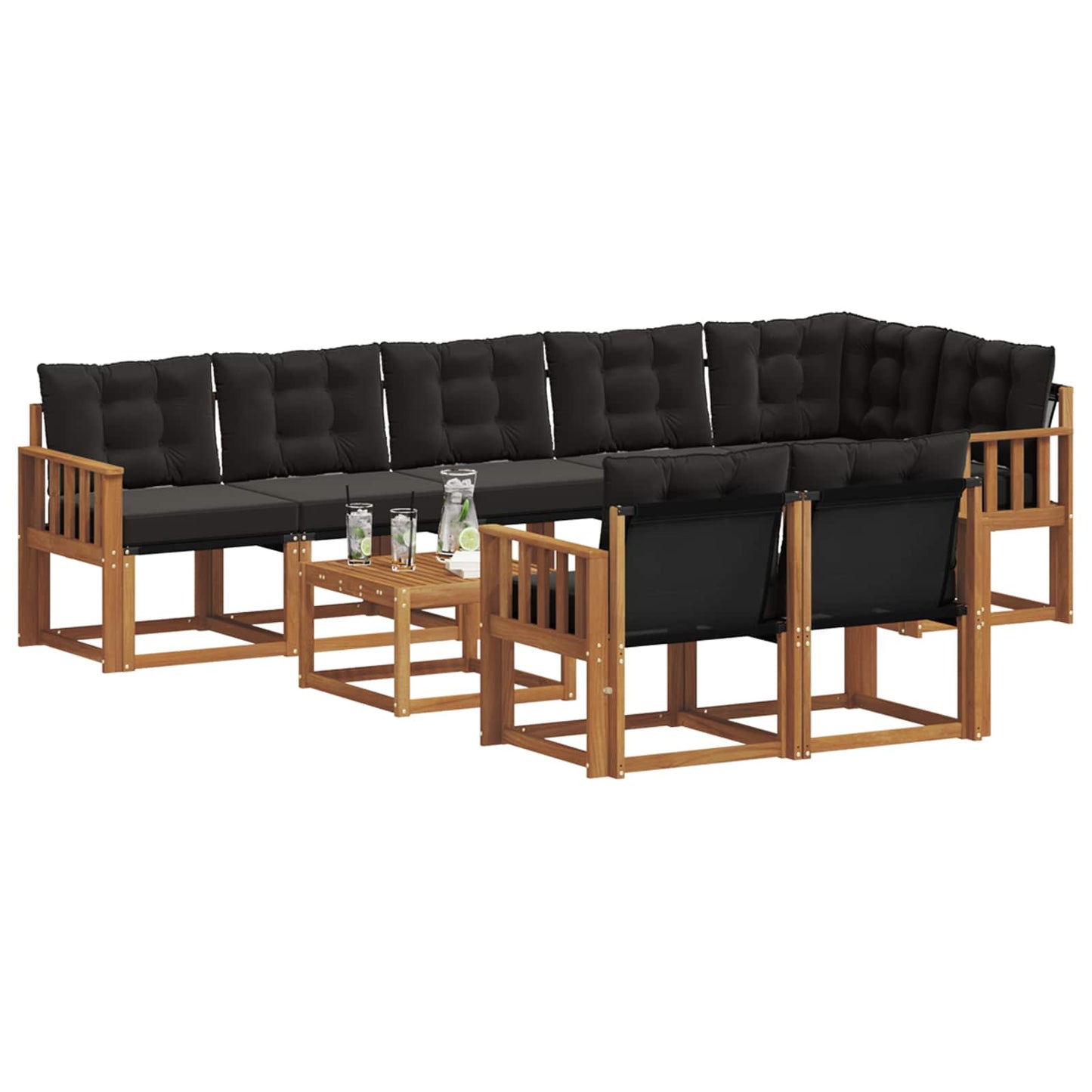 vidaXL Σειρά Καναπέ Εξωτερικού με μαξιλάρι 9 pcs Φυσικό και Μαύρο