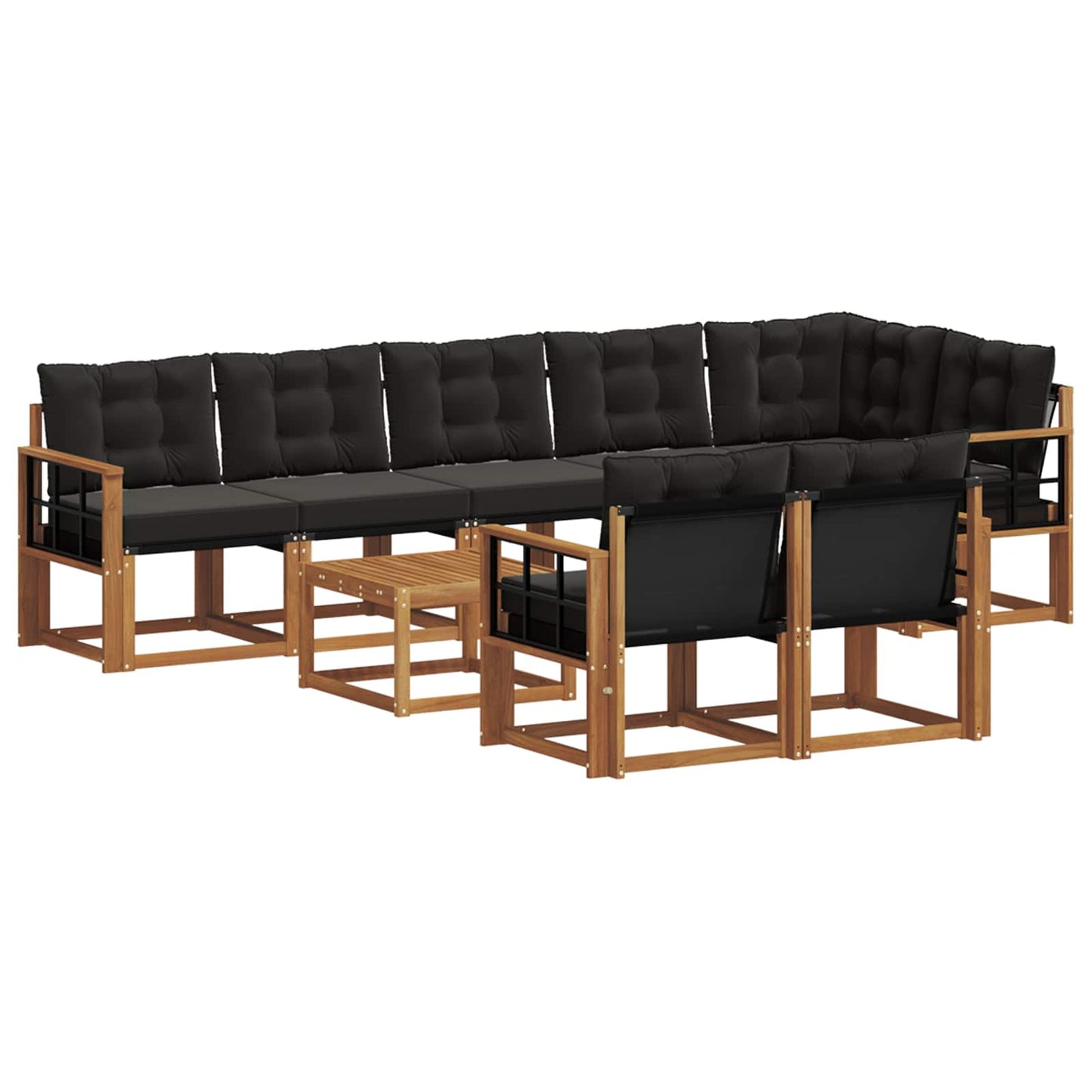 vidaXL Σειρά Καναπέ Εξωτερικού με μαξιλάρι 9 pcs Φυσικό και Μαύρο