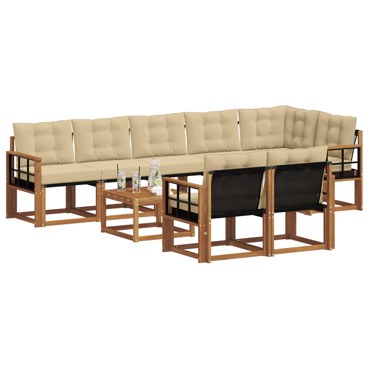 vidaXL Σειρά Καναπέ Εξωτερικού με μαξιλάρι 9 pcs Φυσικό και Μπεζ