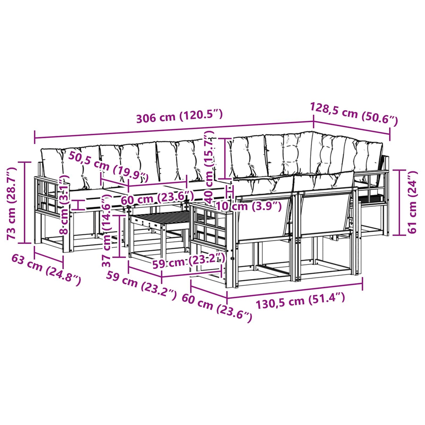 vidaXL Σειρά Καναπέ Εξωτερικού με μαξιλάρι 9 pcs Φυσικό και Μπεζ