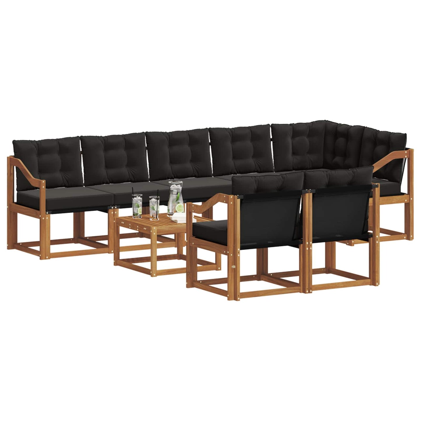 vidaXL Σειρά Καναπέ Εξωτερικού με μαξιλάρι 9 pcs Φυσικό και Μαύρο