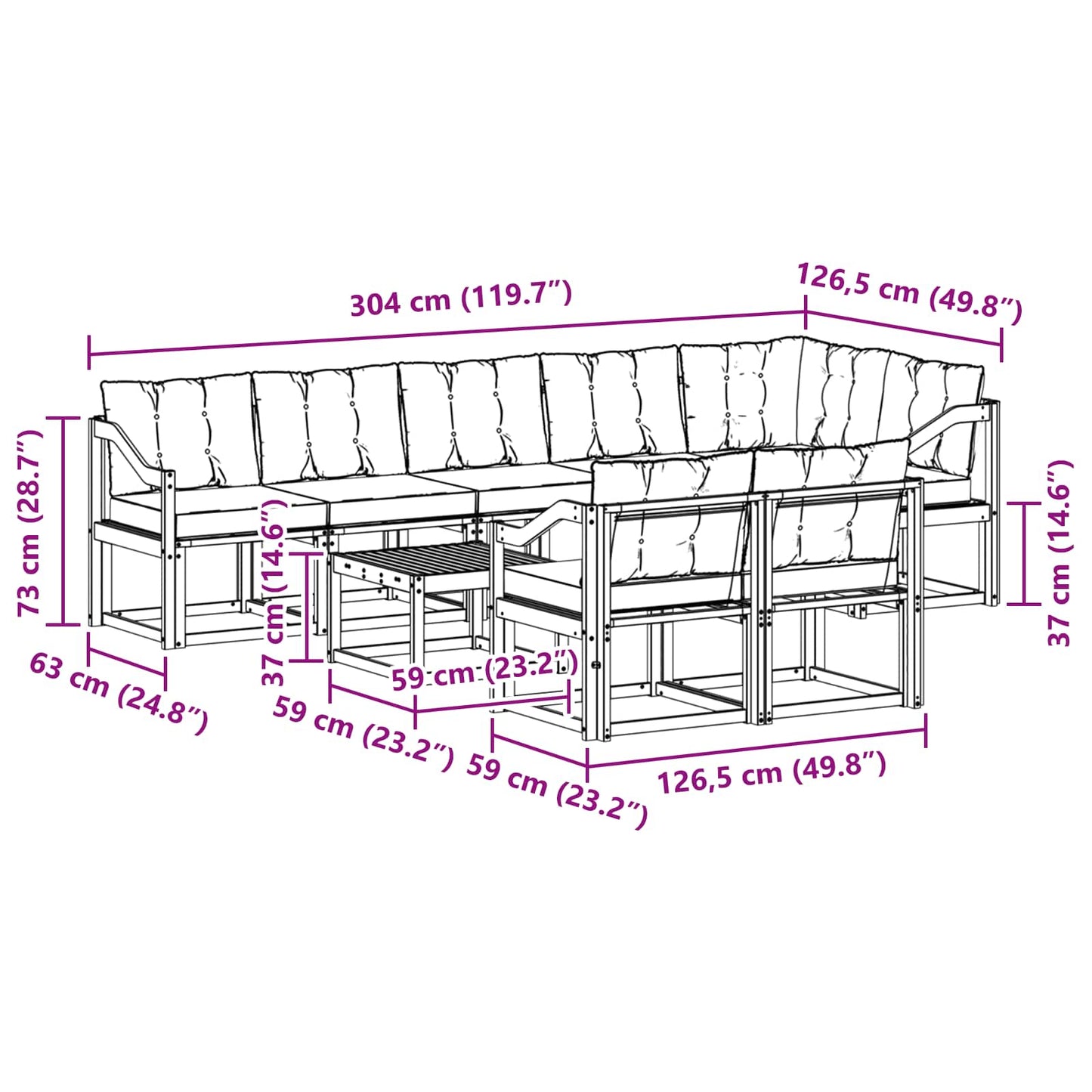 vidaXL Σειρά Καναπέ Εξωτερικού με μαξιλάρι 9 pcs Φυσικό και Μπεζ