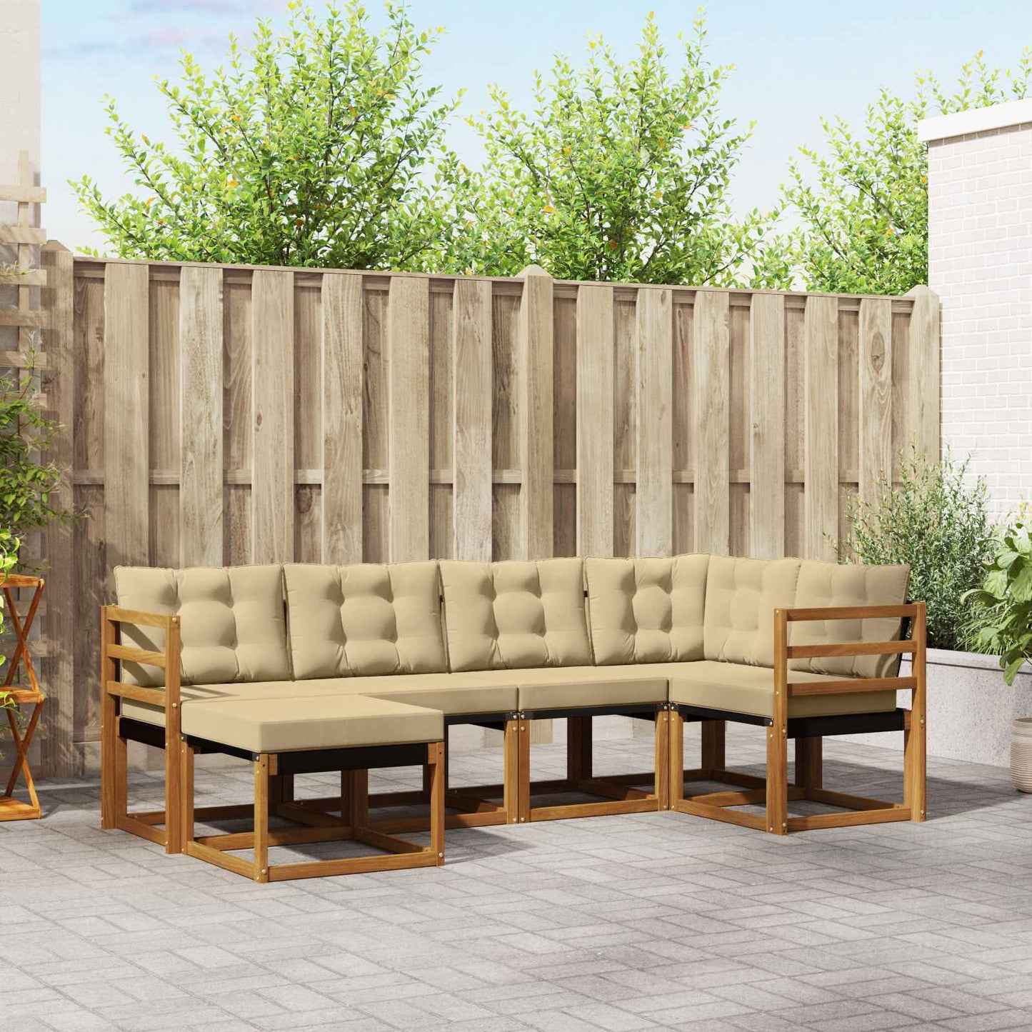 vidaXL Σειρά Καναπέ Εξωτερικού με μαξιλάρι 6 pcs Φυσικό και Μπεζ
