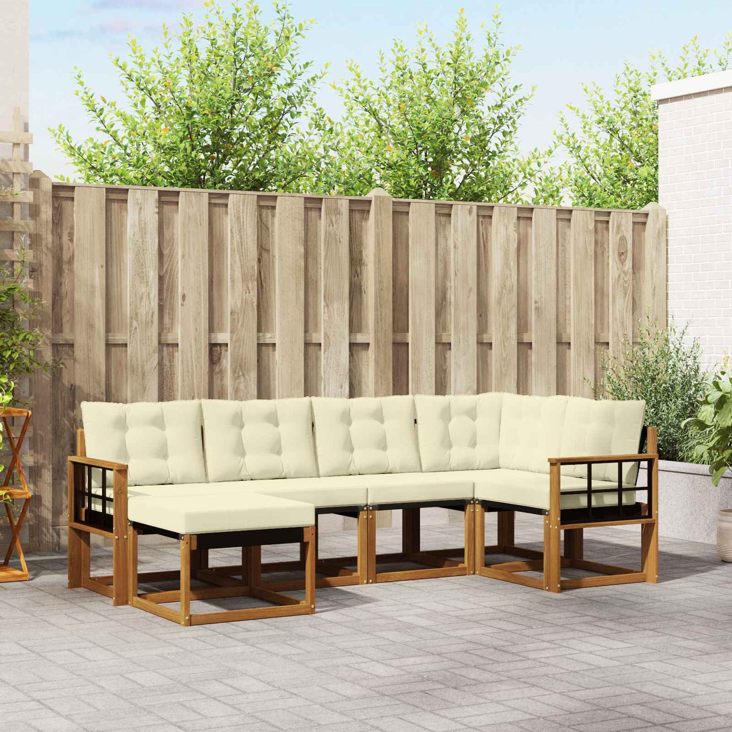 vidaXL Σειρά Καναπέ Εξωτερικού με μαξιλάρι 6 pcs Φυσικό και Κρέμα