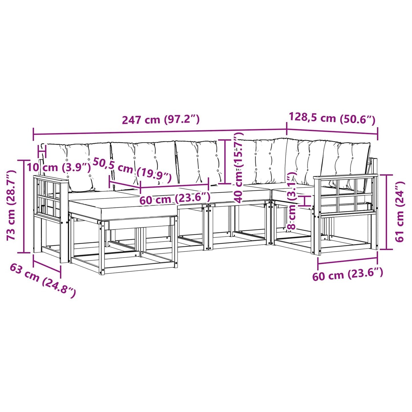 vidaXL Σειρά Καναπέ Εξωτερικού με μαξιλάρι 6 pcs Φυσικό και Κρέμα