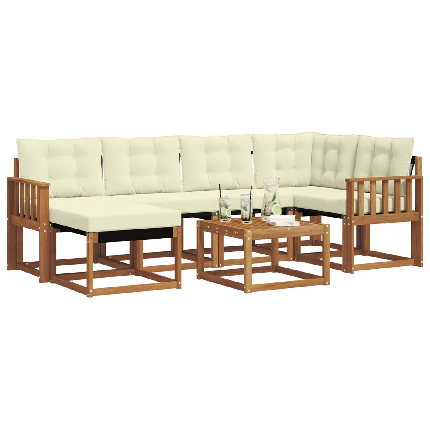 vidaXL Σειρά Καναπέ Εξωτερικού με μαξιλάρι 7 pcs Φυσικό και Κρέμα
