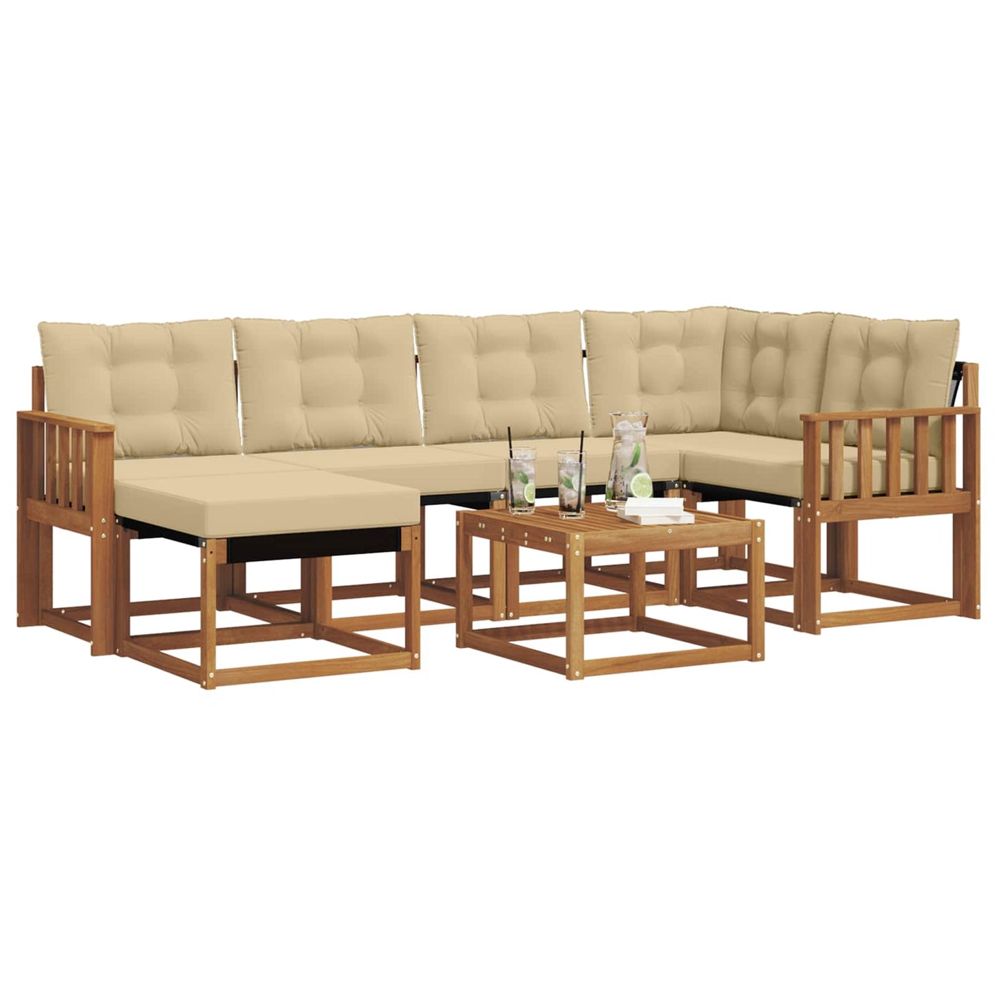 vidaXL Σειρά Καναπέ Εξωτερικού με μαξιλάρι 7 pcs Φυσικό και Μπεζ