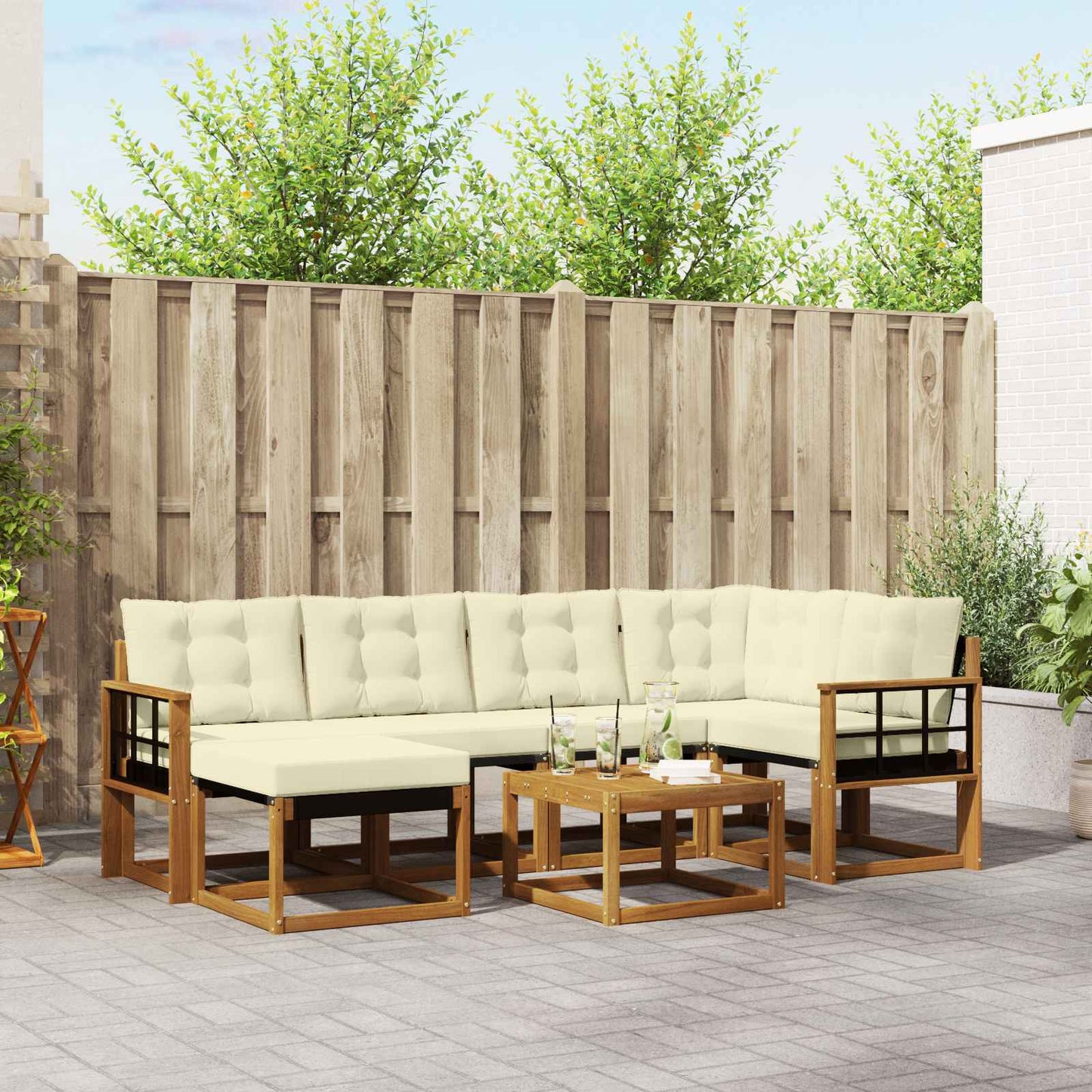 vidaXL Σειρά Καναπέ Εξωτερικού με μαξιλάρι 7 pcs Φυσικό και Κρέμα