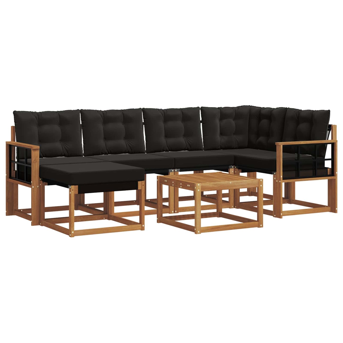 vidaXL Σειρά Καναπέ Εξωτερικού με μαξιλάρι 7 pcs Φυσικό και Μαύρο