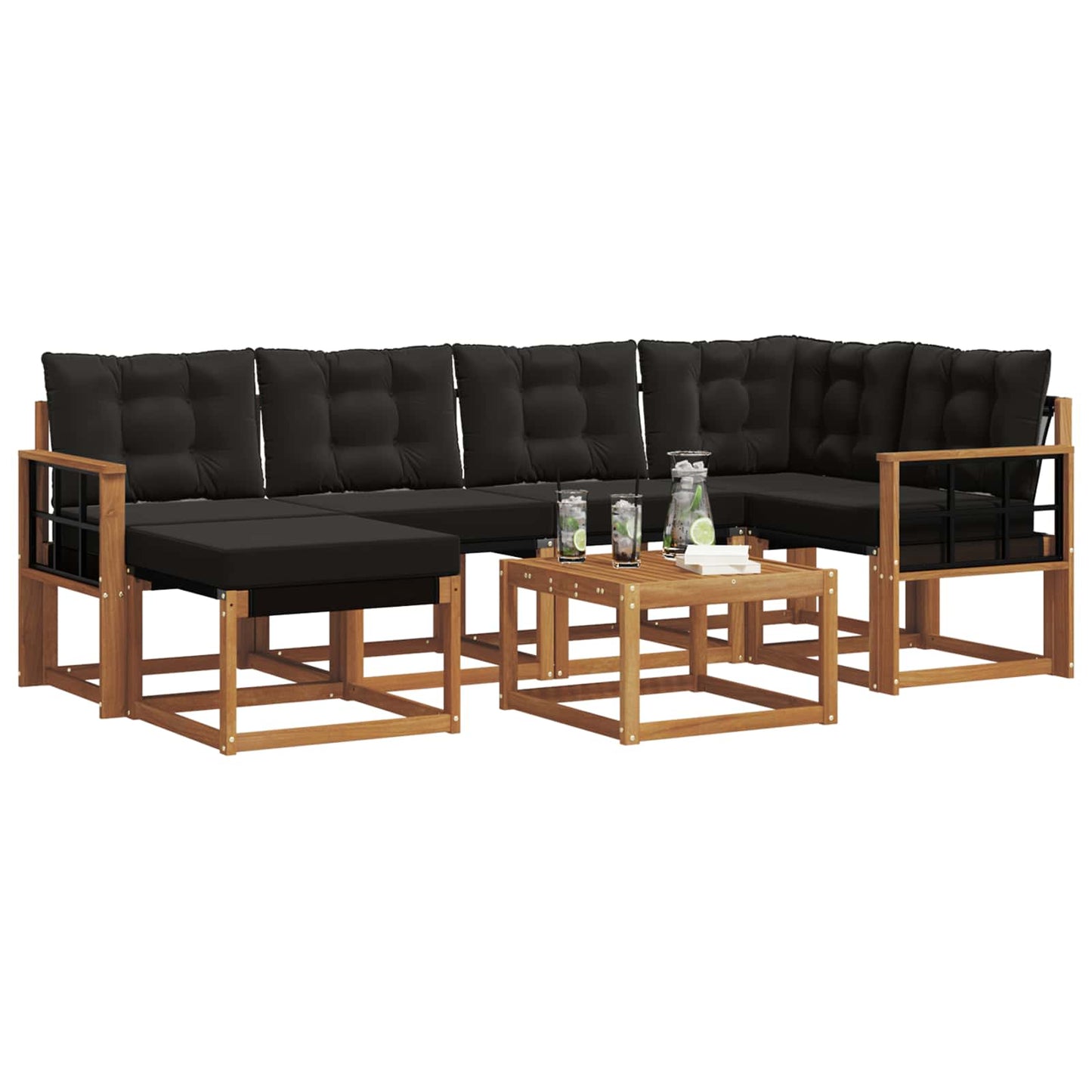 vidaXL Σειρά Καναπέ Εξωτερικού με μαξιλάρι 7 pcs Φυσικό και Μαύρο