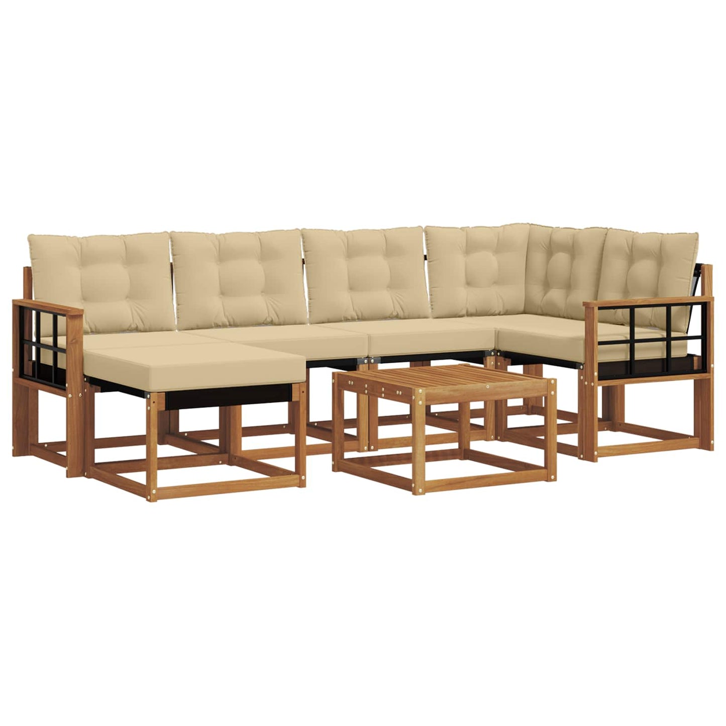 vidaXL Σειρά Καναπέ Εξωτερικού με μαξιλάρι 7 pcs Φυσικό και Μπεζ