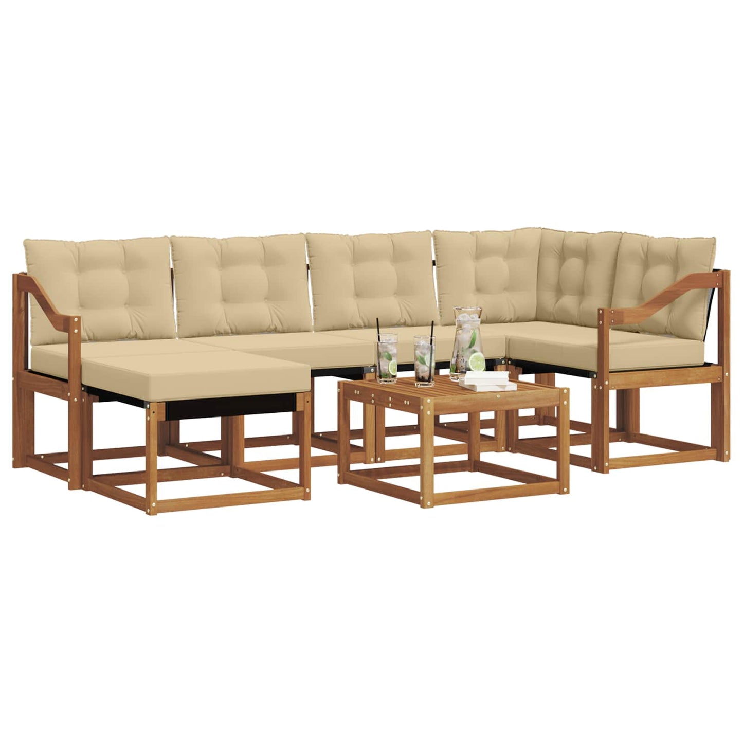 vidaXL Σειρά Καναπέ Εξωτερικού με μαξιλάρι 7 pcs Φυσικό και Μπεζ