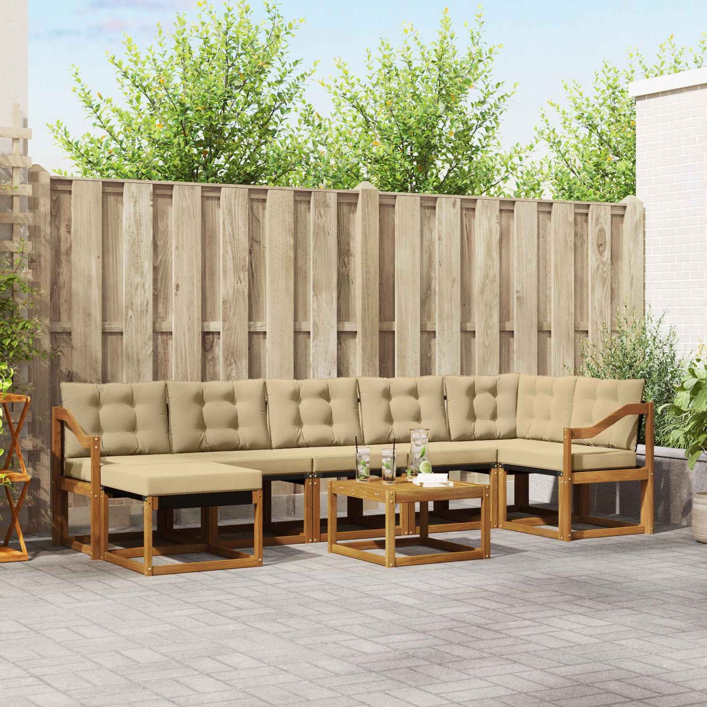 vidaXL Σειρά Καναπέ Εξωτερικού με μαξιλάρι 8 pcs Φυσικό και Μπεζ