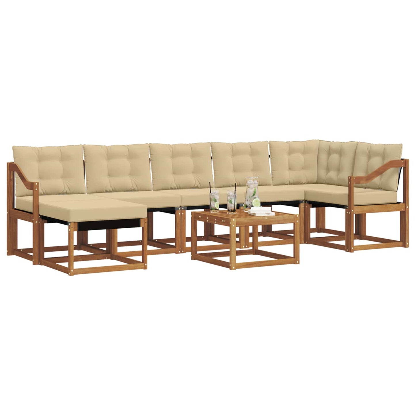 vidaXL Σειρά Καναπέ Εξωτερικού με μαξιλάρι 8 pcs Φυσικό και Μπεζ