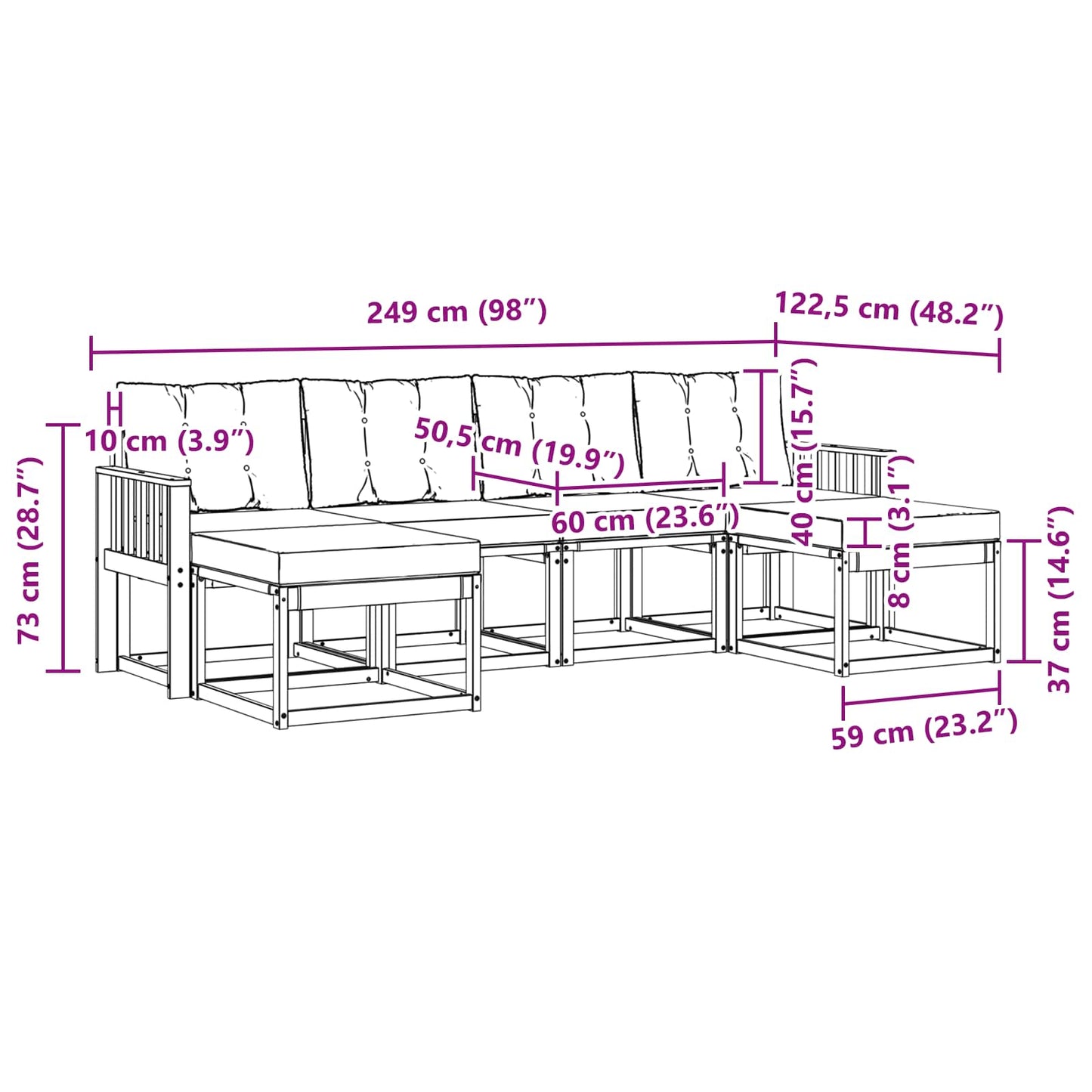 vidaXL Σειρά Καναπέ Εξωτερικού με μαξιλάρι 6 pcs Φυσικό και Μαύρο