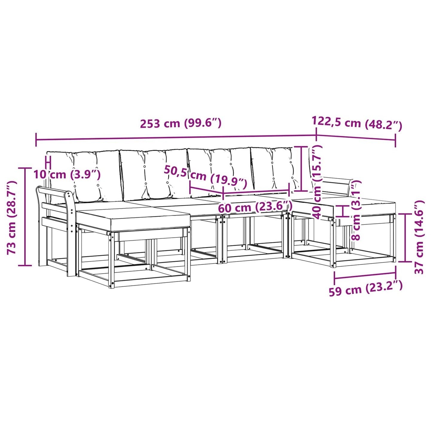 vidaXL Σειρά Καναπέ Εξωτερικού με μαξιλάρι 6 pcs Φυσικό και Κρέμα