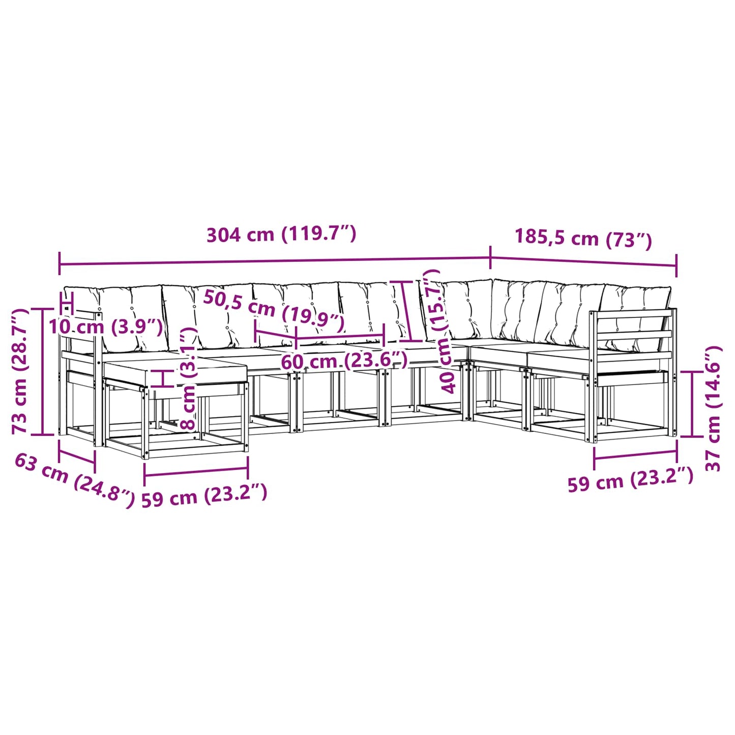 vidaXL Σειρά Καναπέ Εξωτερικού 8 pcs Φυσικό και Ανοιχτό Γκρι