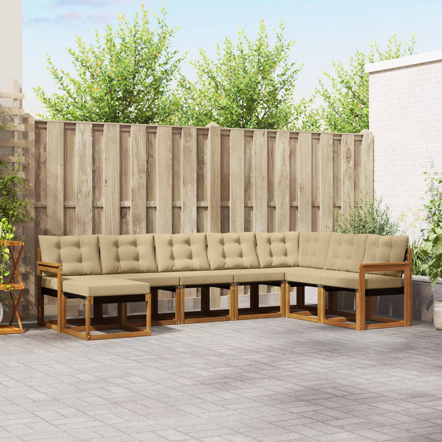 vidaXL Σειρά Καναπέ Εξωτερικού με μαξιλάρι 8 pcs Φυσικό και Μπεζ