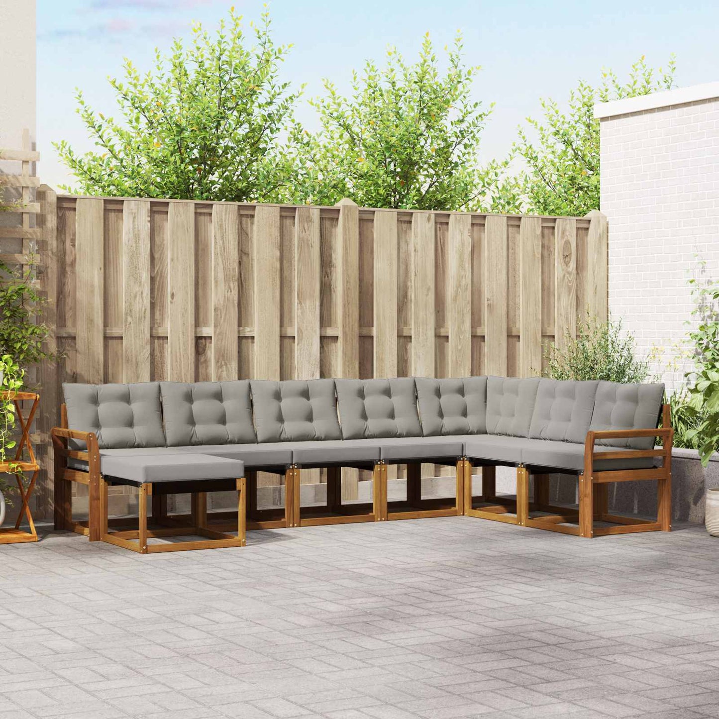 vidaXL Σειρά Καναπέ Εξωτερικού 8 pcs Φυσικό και Ανοιχτό Γκρι