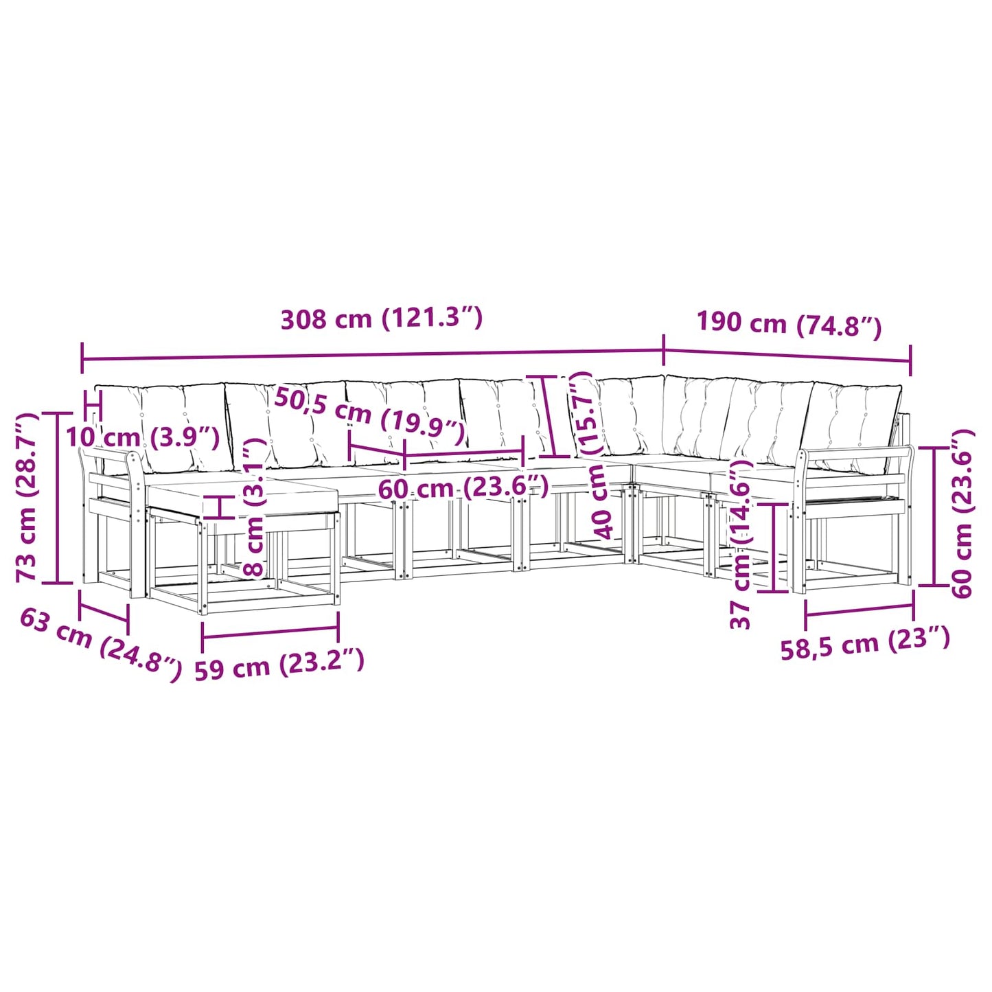 vidaXL Σειρά Καναπέ Εξωτερικού 8 pcs Φυσικό και Ανοιχτό Γκρι