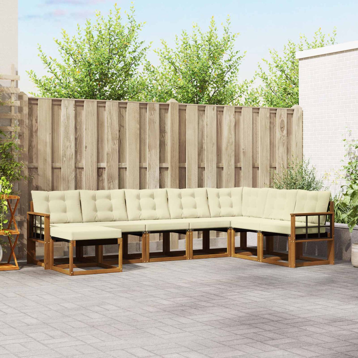vidaXL Σειρά Καναπέ Εξωτερικού με μαξιλάρι 8 pcs Φυσικό και Κρέμα