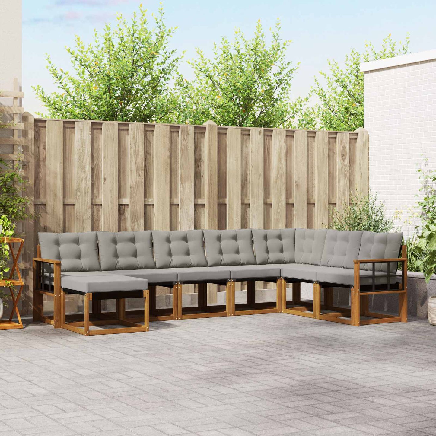 vidaXL Σειρά Καναπέ Εξωτερικού 8 pcs Φυσικό και Ανοιχτό Γκρι
