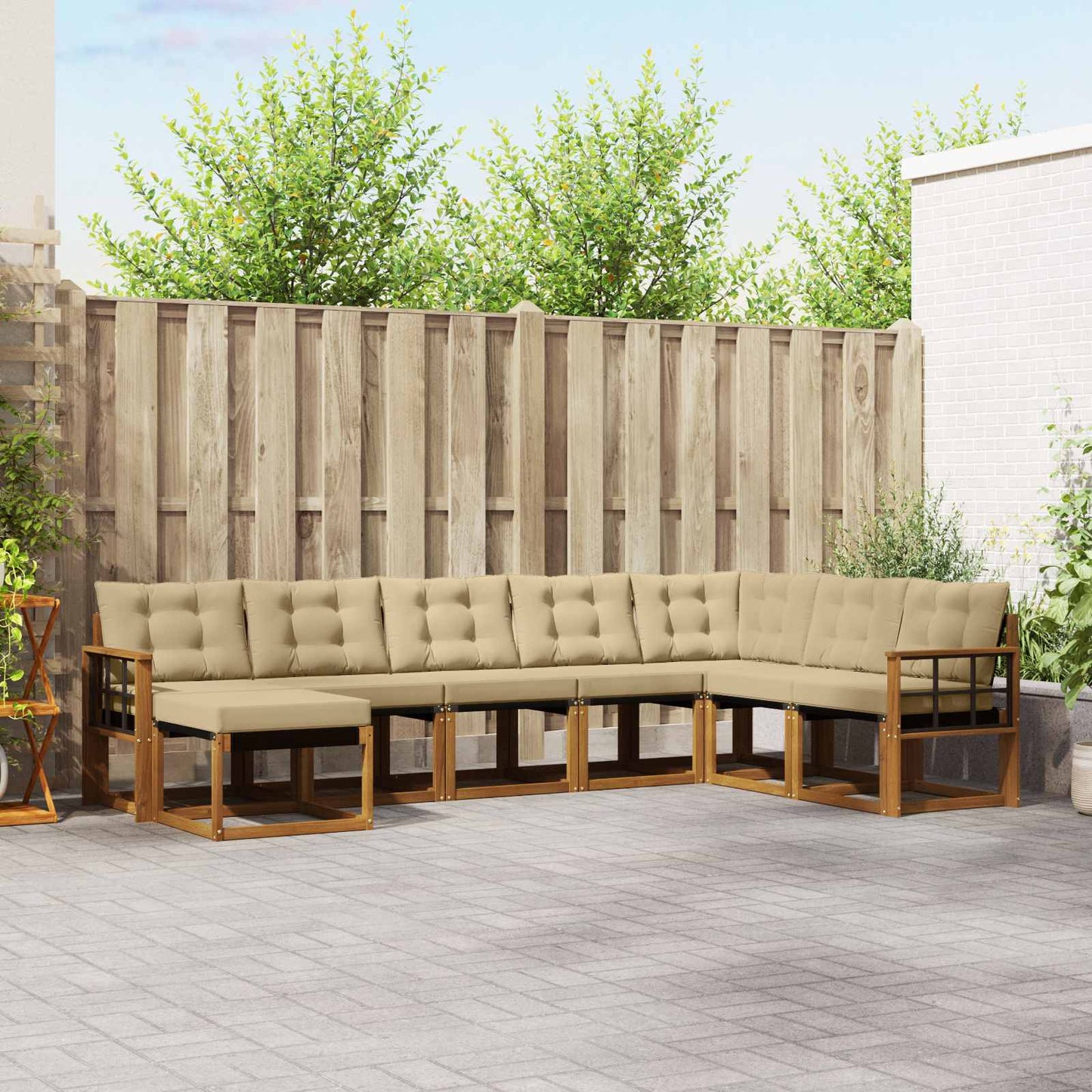 vidaXL Σειρά Καναπέ Εξωτερικού με μαξιλάρι 8 pcs Φυσικό και Μπεζ