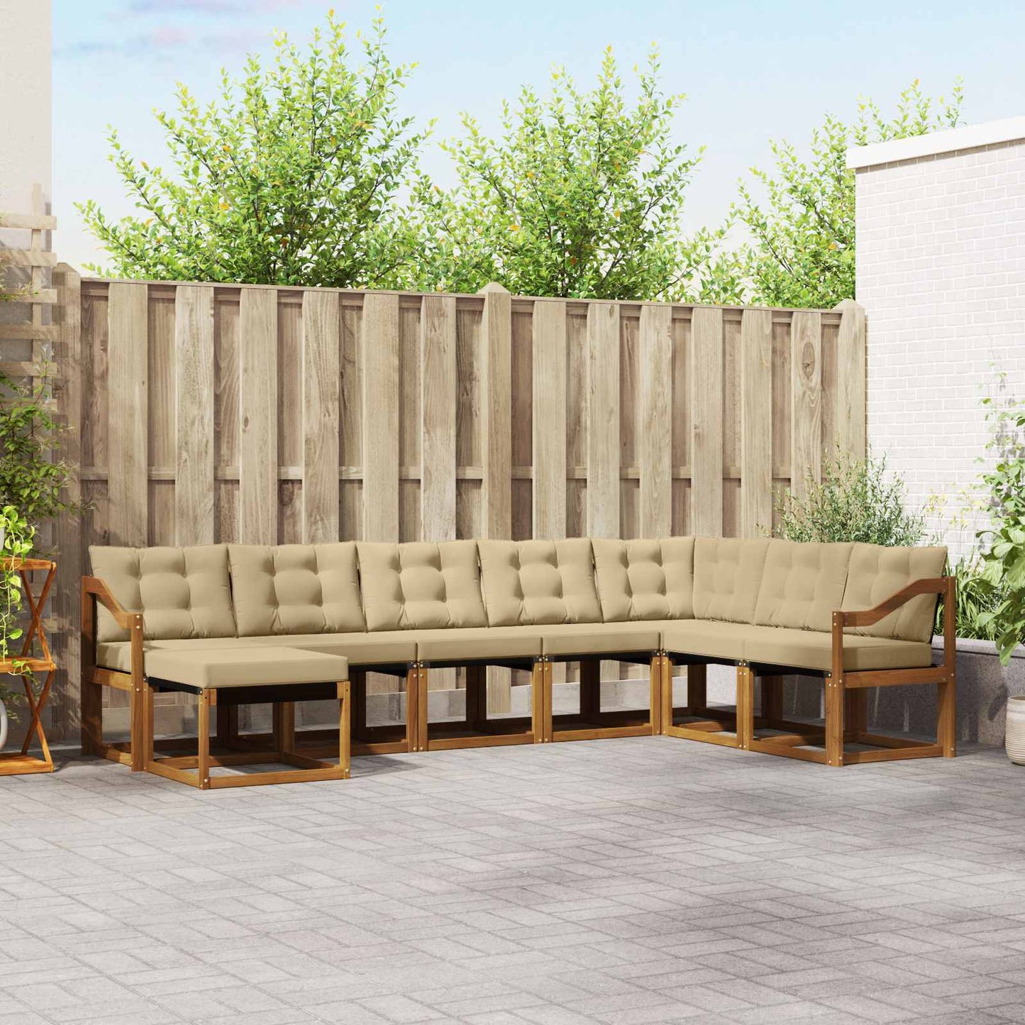 vidaXL Σειρά Καναπέ Εξωτερικού με μαξιλάρι 8 pcs Φυσικό και Μπεζ