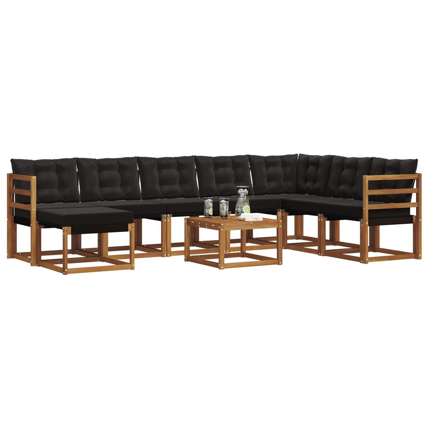 vidaXL Σειρά Καναπέ Εξωτερικού με μαξιλάρι 9 pcs Φυσικό και Μαύρο