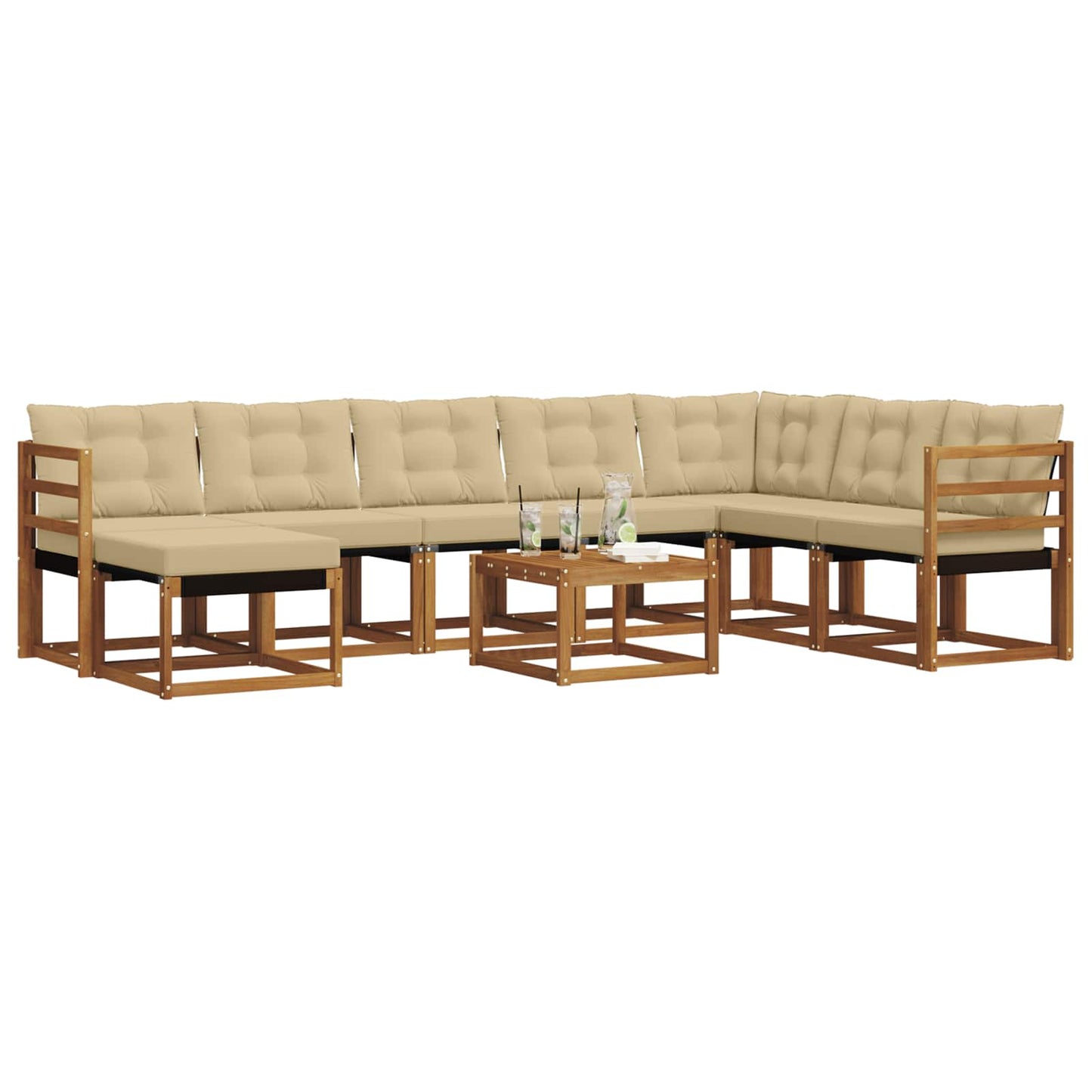 vidaXL Σειρά Καναπέ Εξωτερικού με μαξιλάρι 9 pcs Φυσικό και Μπεζ