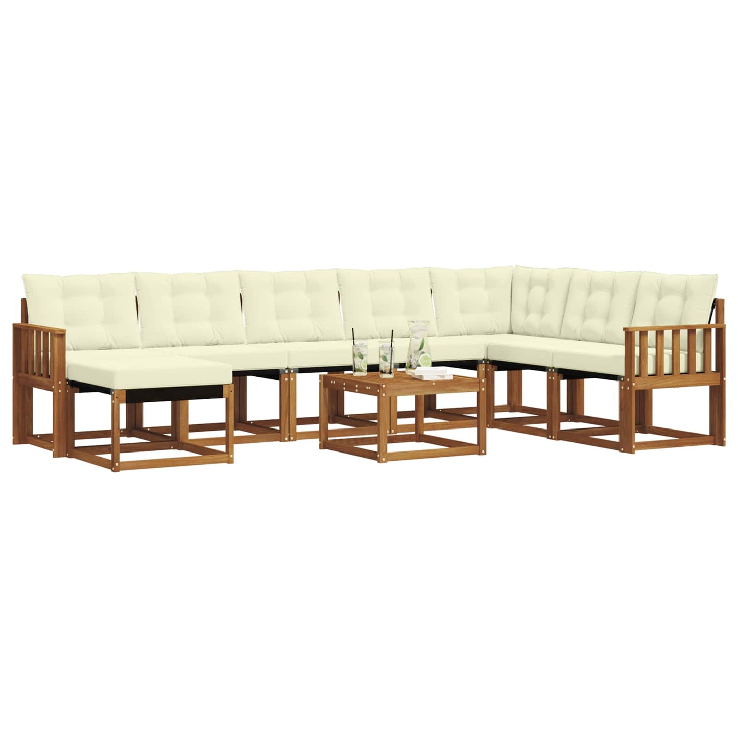 vidaXL Σειρά Καναπέ Εξωτερικού με μαξιλάρι 9 pcs Φυσικό και Κρέμα