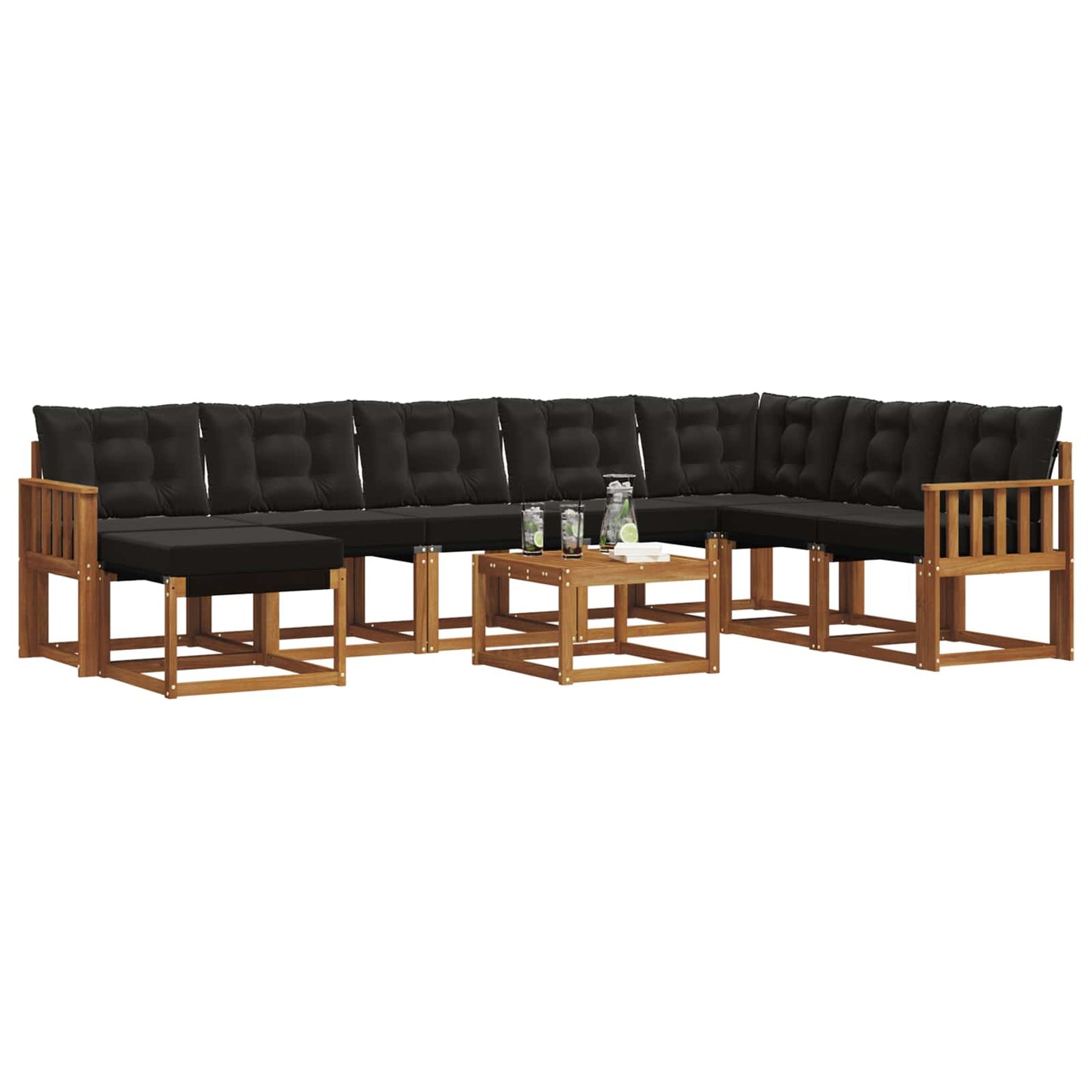 vidaXL Σειρά Καναπέ Εξωτερικού με μαξιλάρι 9 pcs Φυσικό και Μαύρο