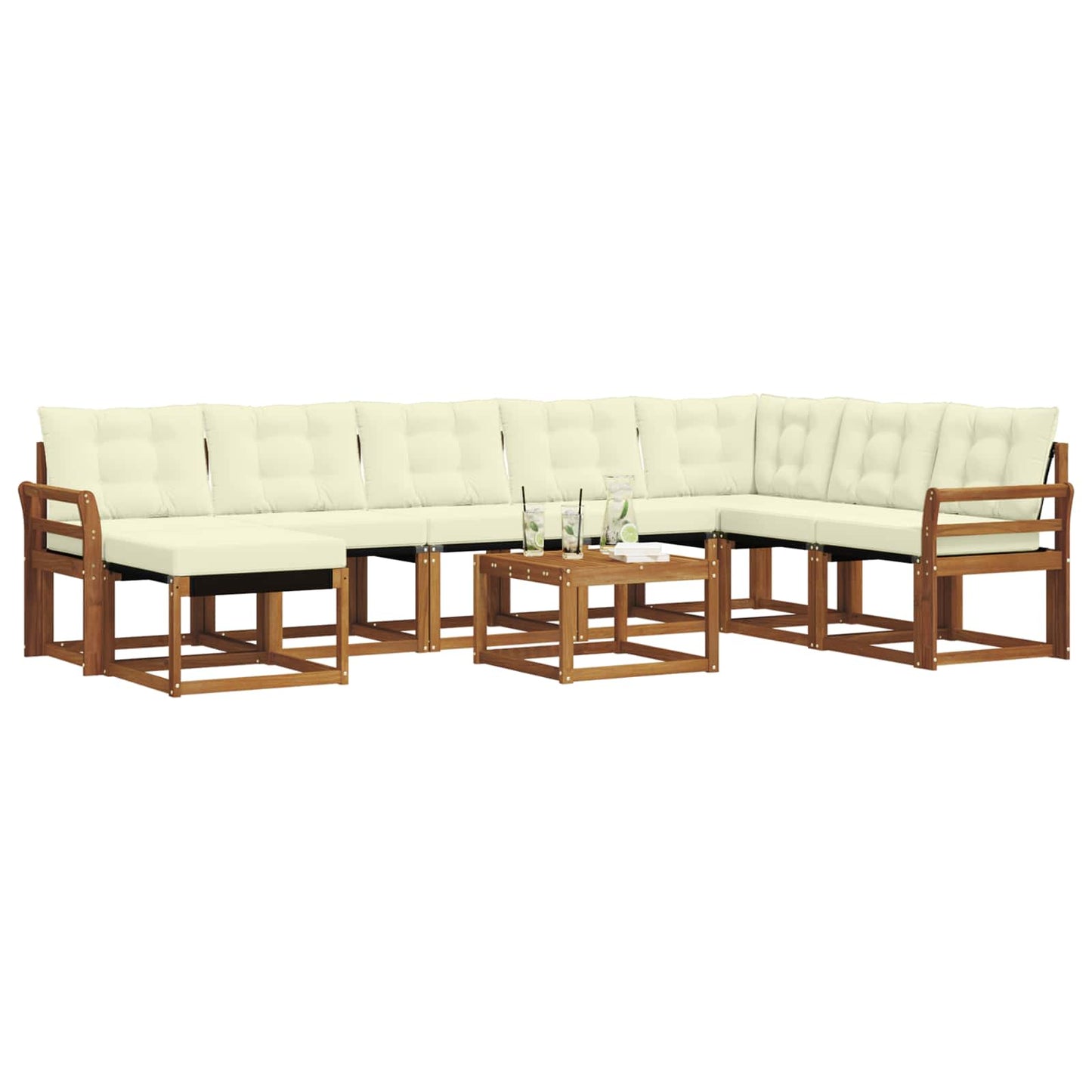 vidaXL Σειρά Καναπέ Εξωτερικού με μαξιλάρι 9 pcs Φυσικό και Κρέμα