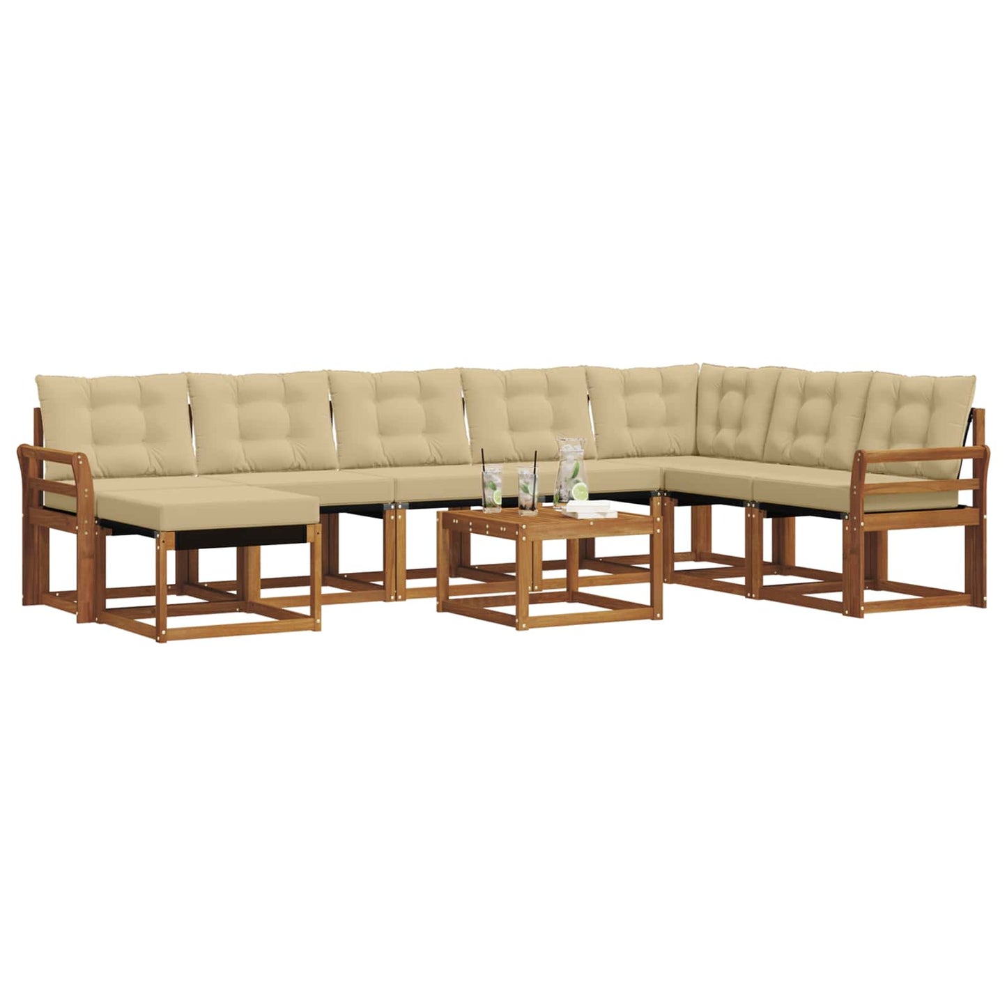 vidaXL Σειρά Καναπέ Εξωτερικού με μαξιλάρι 9 pcs Φυσικό και Μπεζ